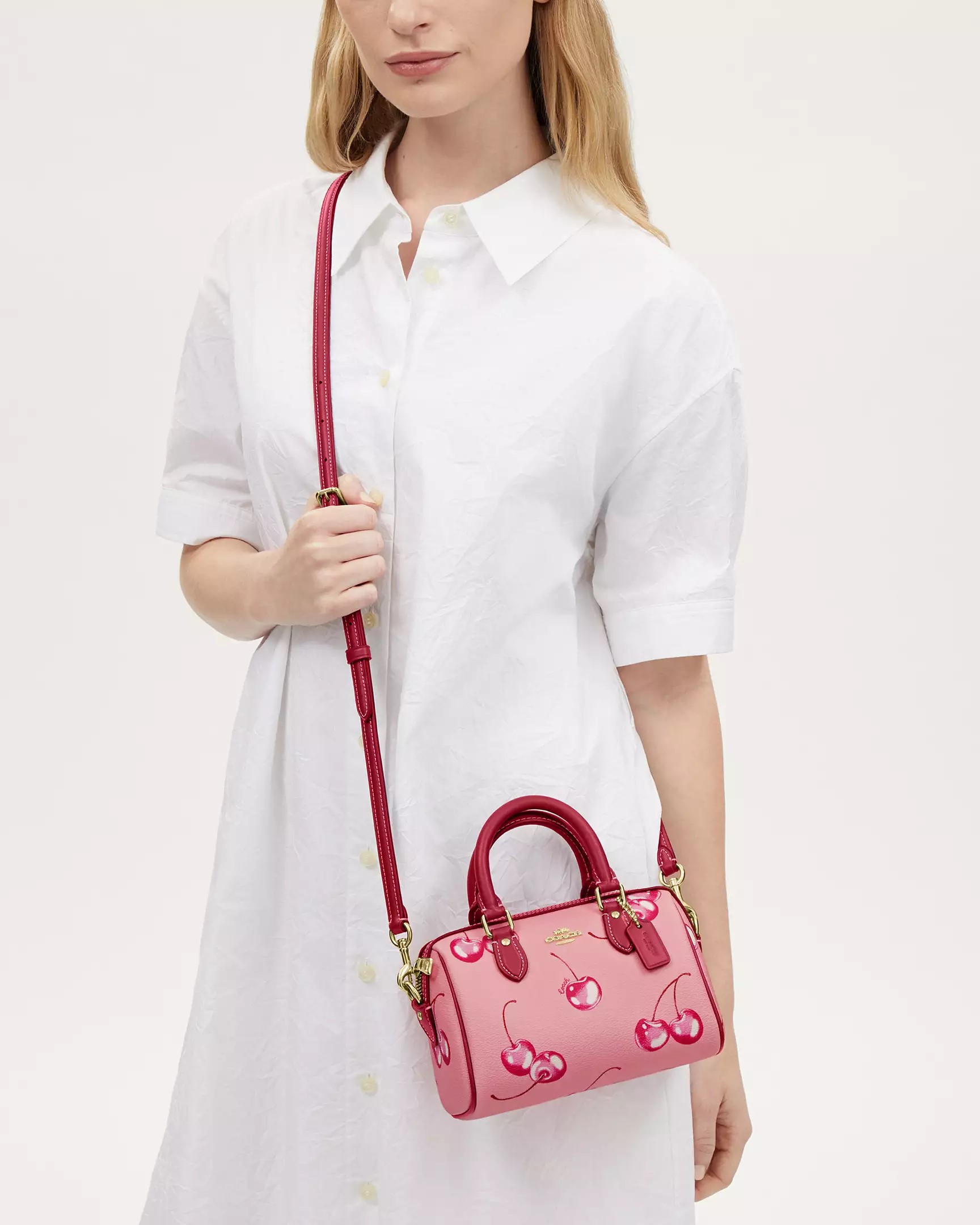 Túi Coach Mini Rowan Crossbody in Cherry Print Flower Pink Bright Violet CR245 4