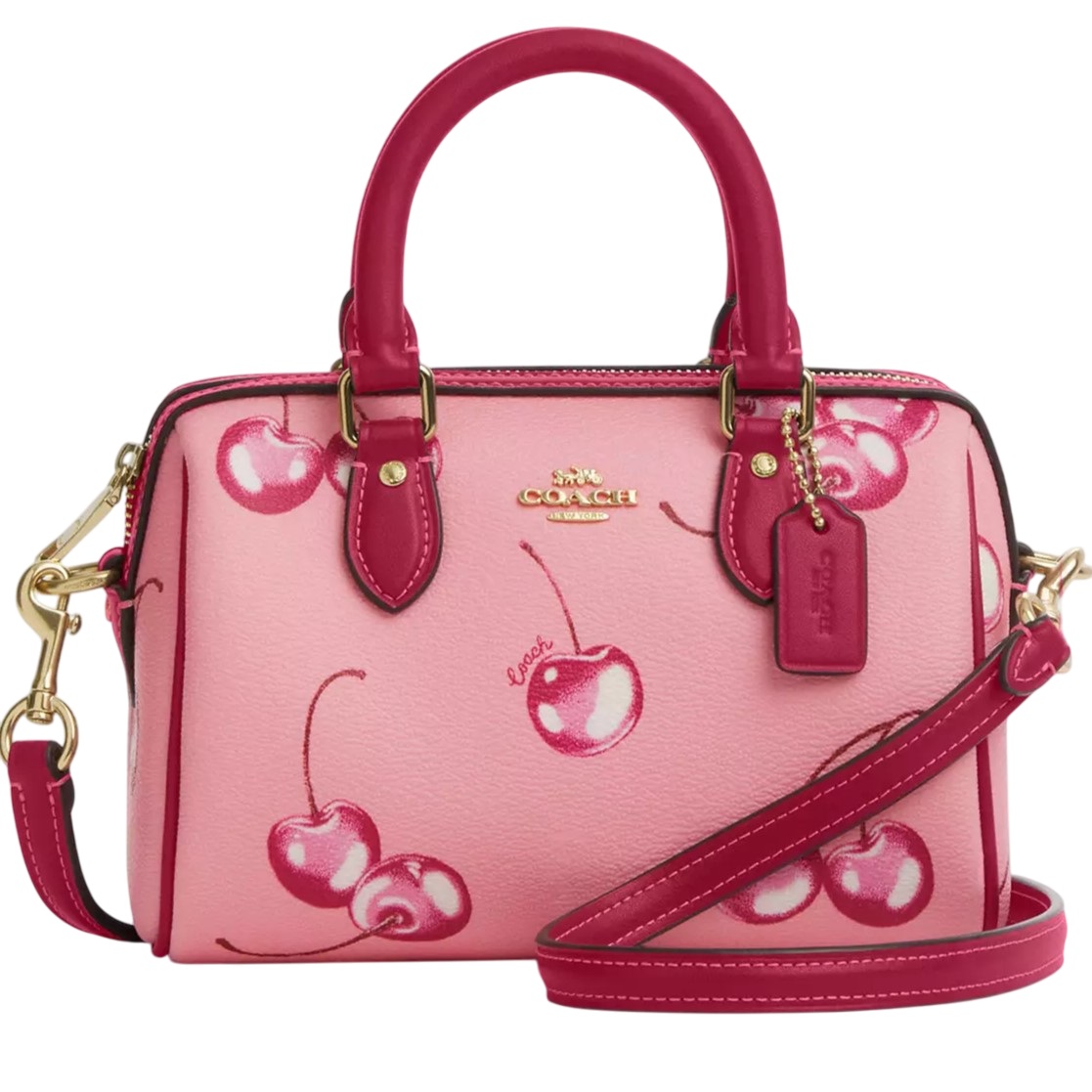 Túi Coach Mini Rowan Crossbody in Cherry Print Flower Pink Bright Violet CR245 3
