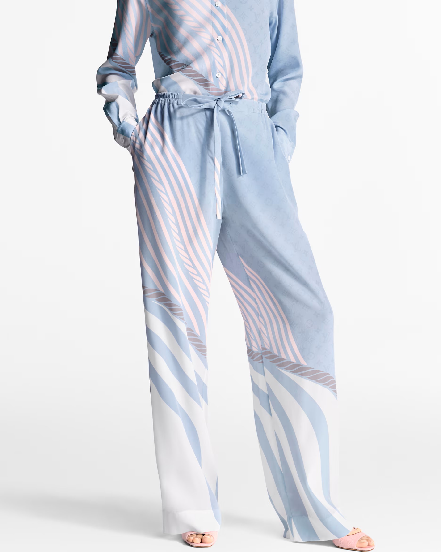 Quần LV nữ Louis Vuitton Wave Print Pajama Pants 1AHHQY 3
