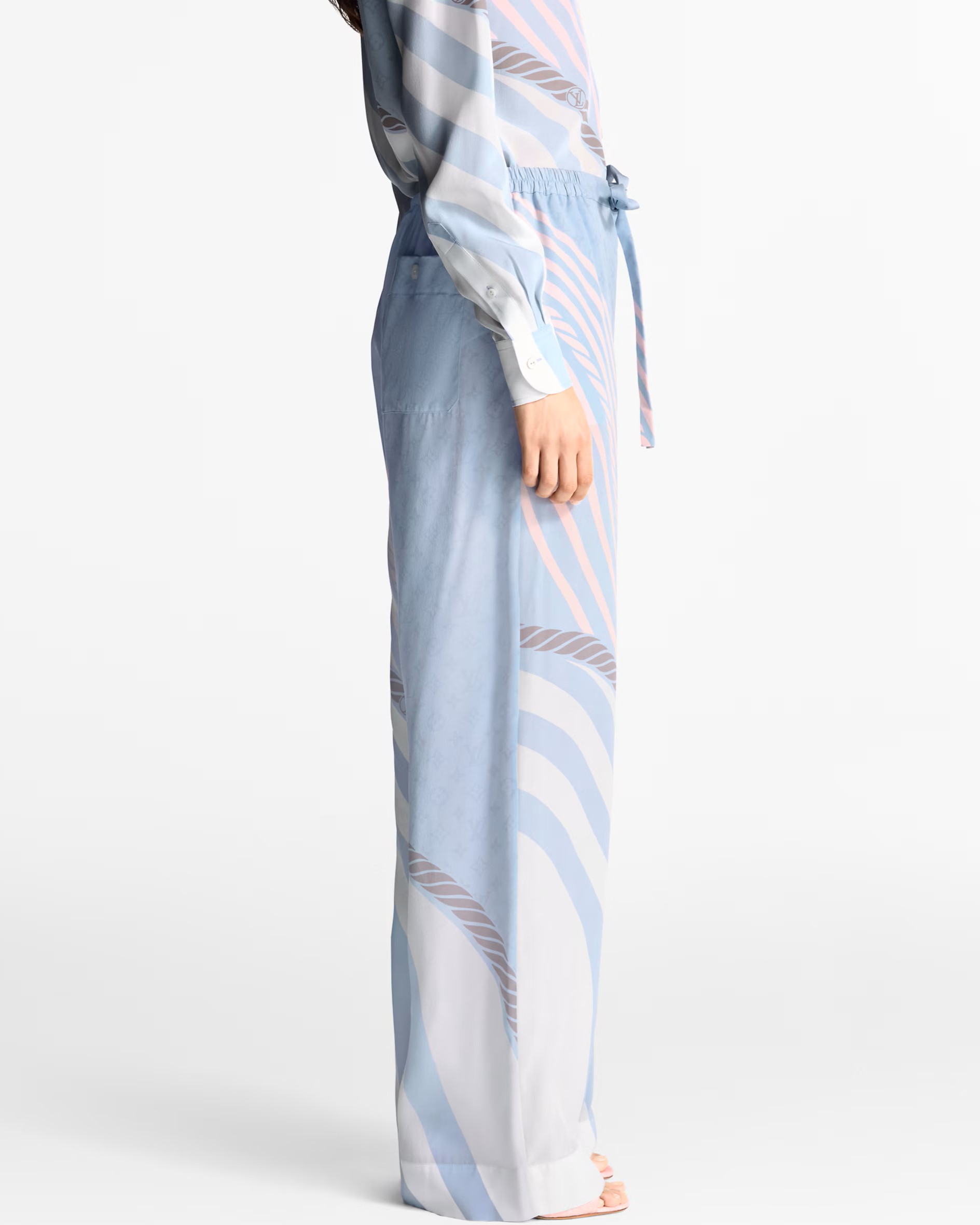 Quần LV nữ Louis Vuitton Wave Print Pajama Pants 1AHHQY 4