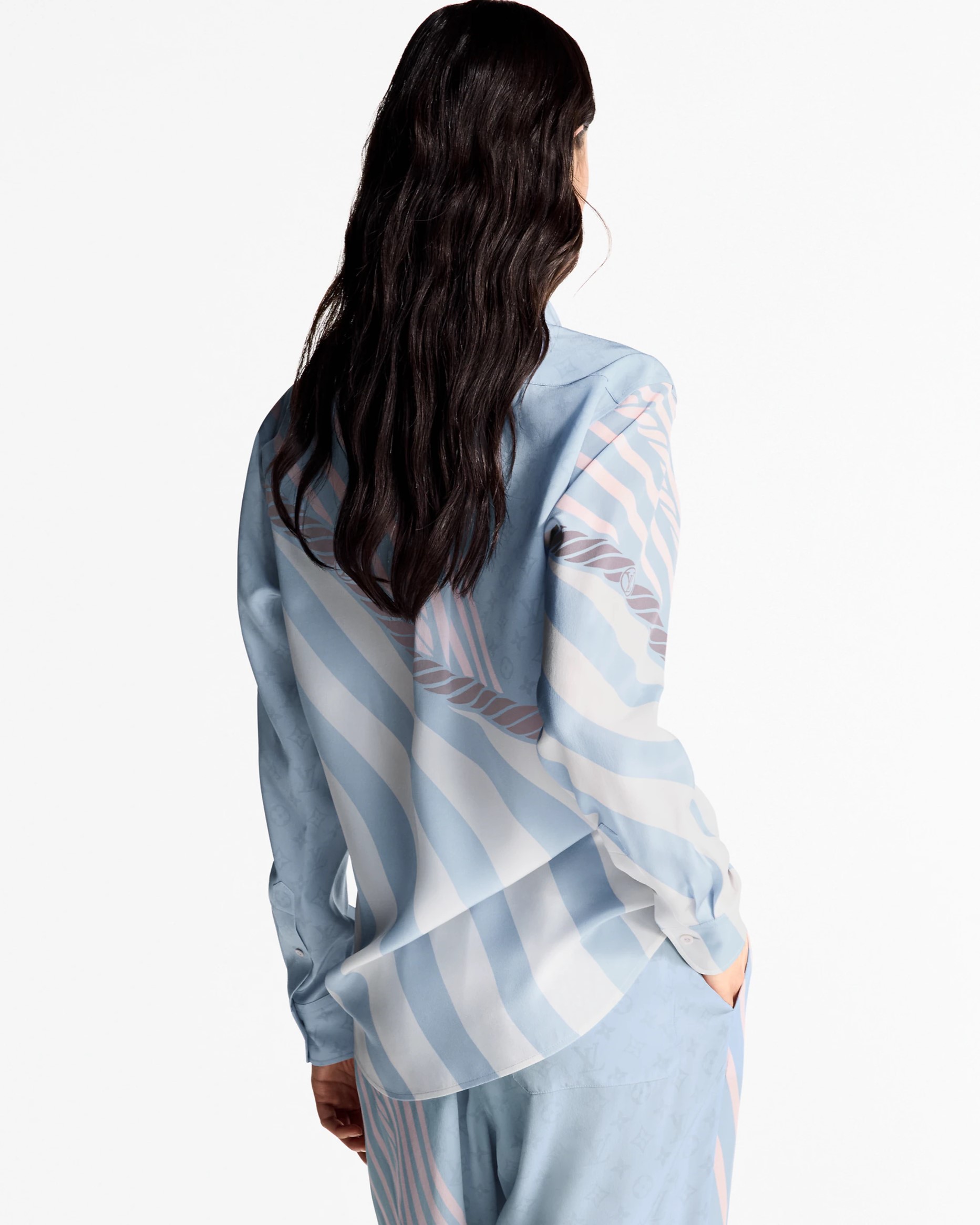 Quần LV nữ Louis Vuitton Wave Print Pajama Pants 1AHHQY 5