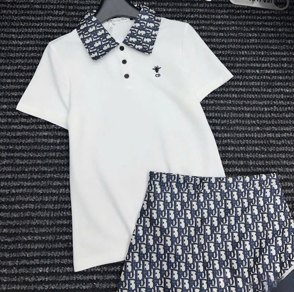 Set áo thun cổ polo váy vải ngắn Dior 6