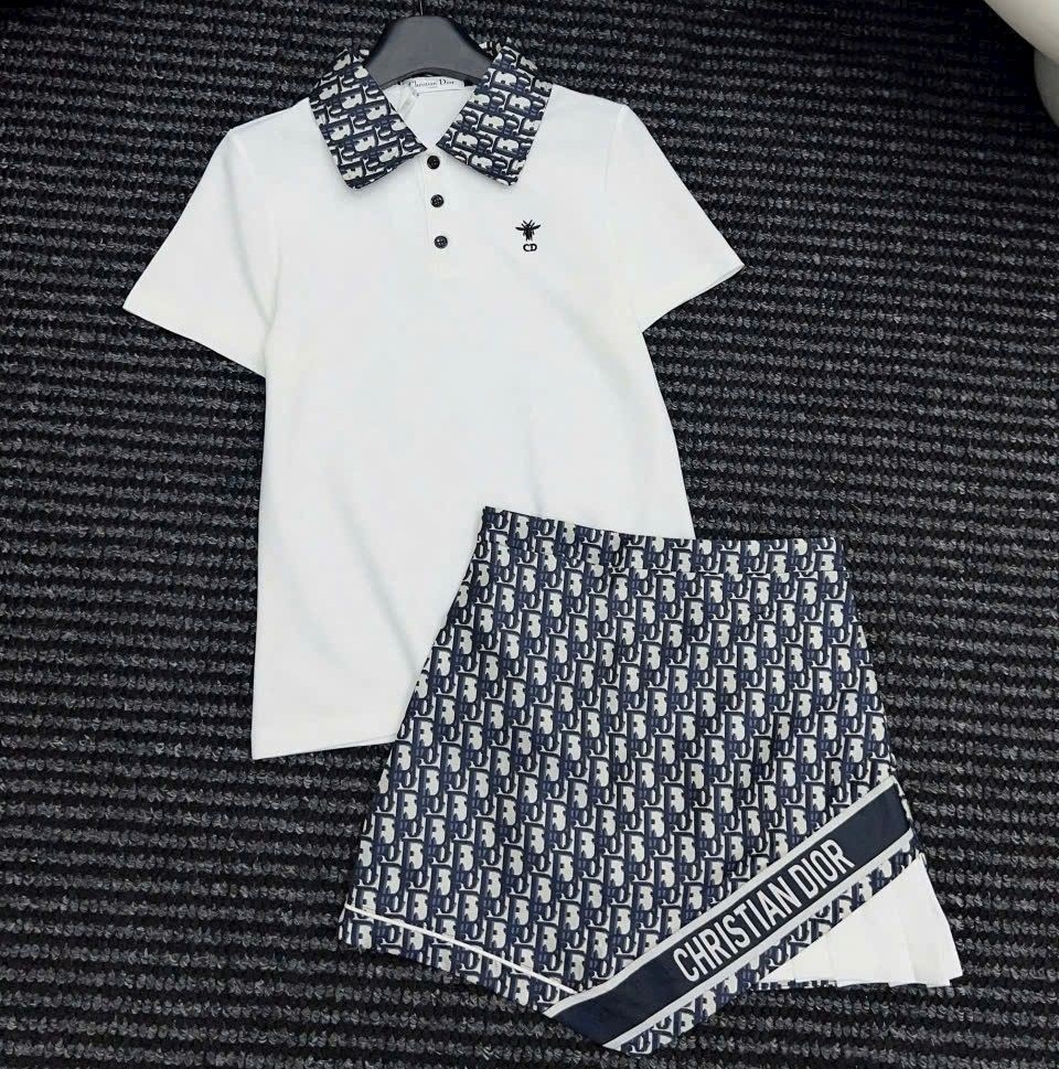 Set áo thun cổ polo váy vải ngắn Dior 9