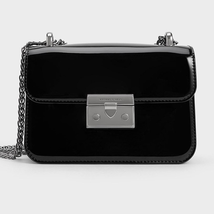 TÚI XÁCH NỮ CHARLES KEITH ALVA PATENT PUSH-LOCK CHAIN BAG BLACK CK2-80701391 8