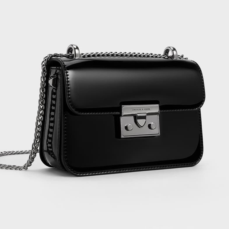 TÚI XÁCH NỮ CHARLES KEITH ALVA PATENT PUSH-LOCK CHAIN BAG BLACK CK2-80701391 10