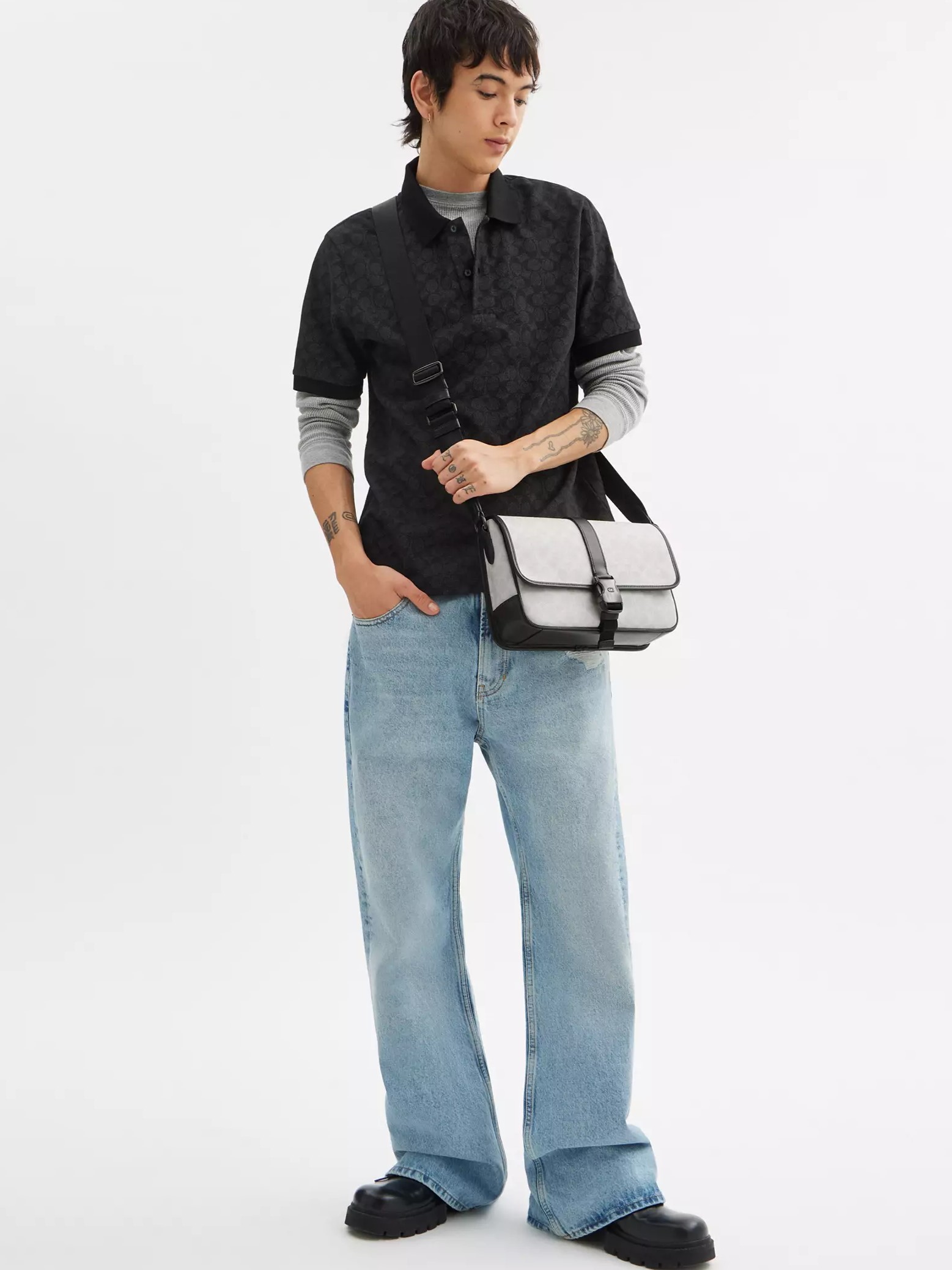 Túi Coach Nam League Messenger Bag In Signature Canvas White CU202 3