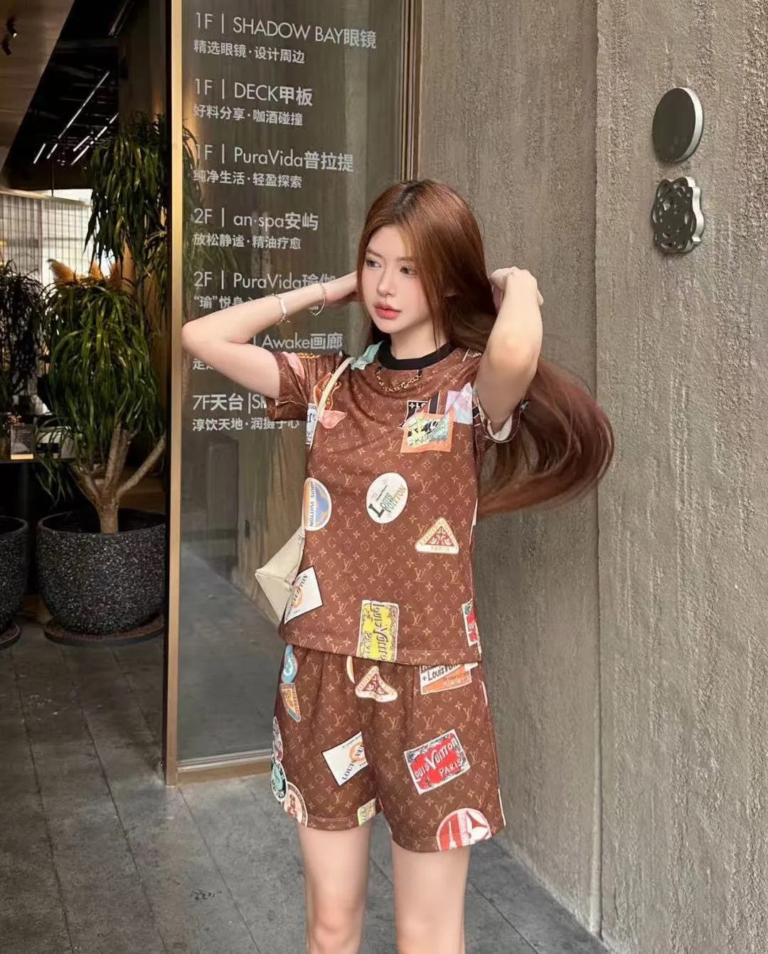 Set bộ nâu áo thun quần ngắn nữ LV 5
