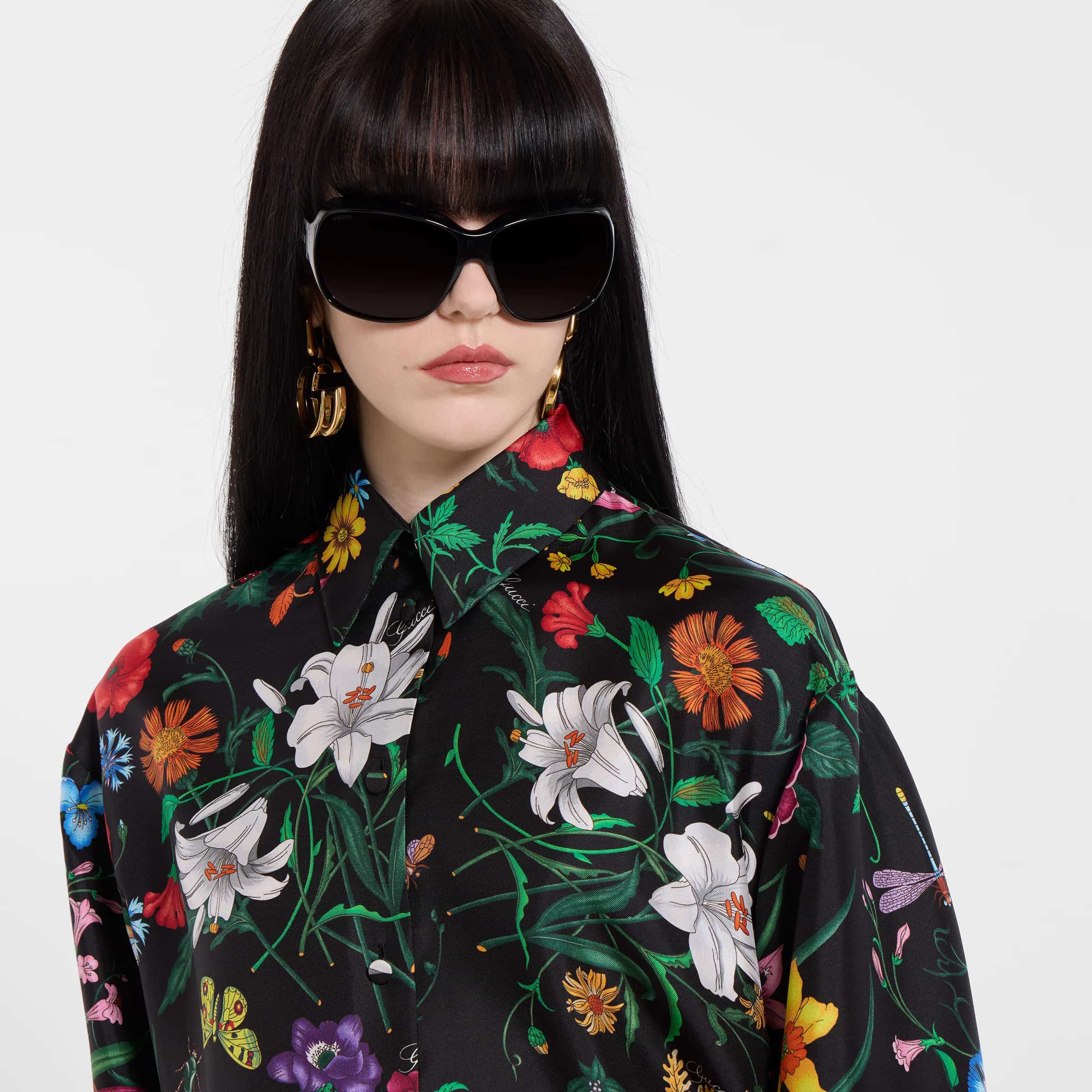 Áo sơ mi lụa Gucci Printed silk twill shirt 1
