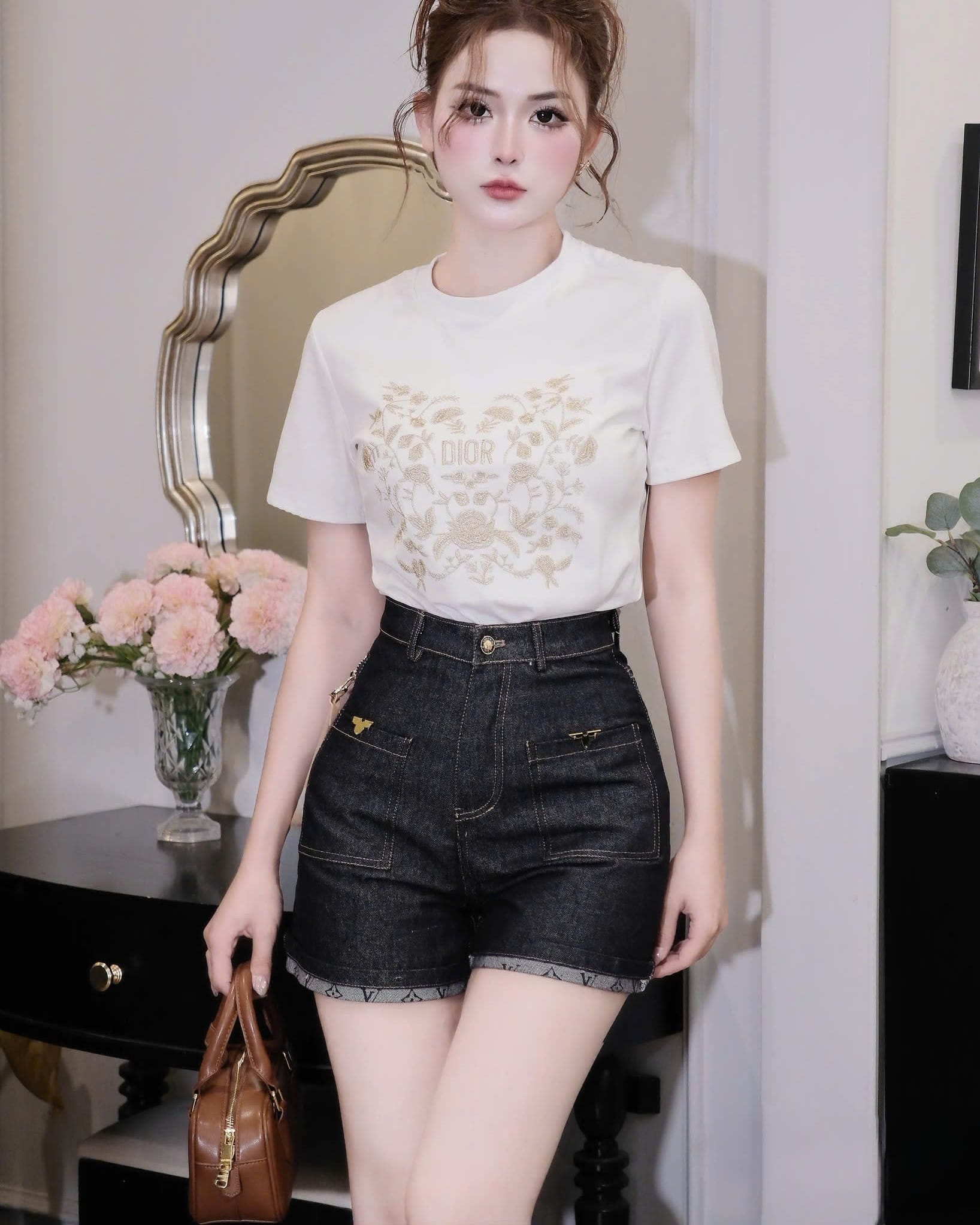 Áo họa tiết nữ tay ngắn Dior 5