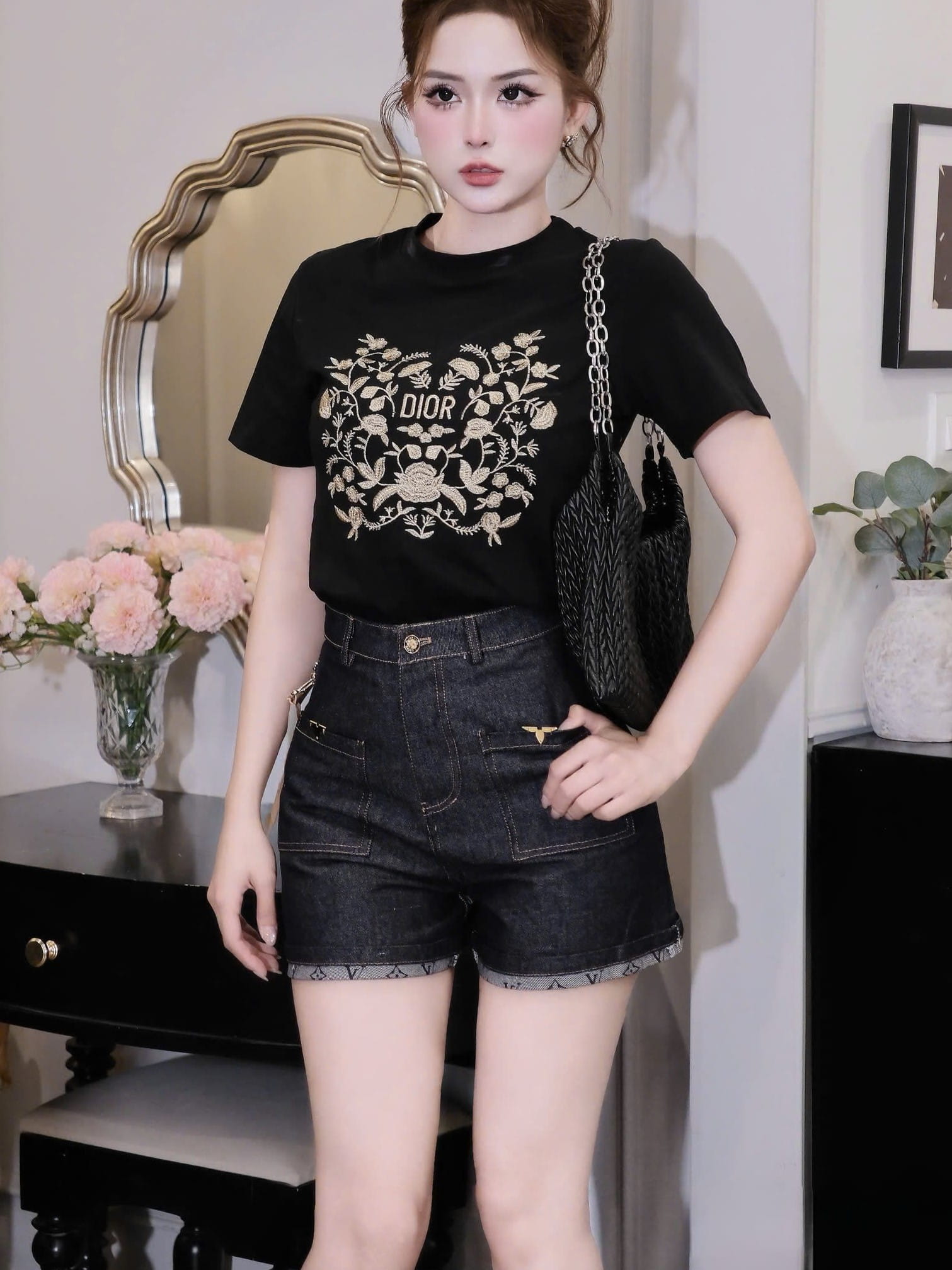 Áo họa tiết nữ tay ngắn Dior 6