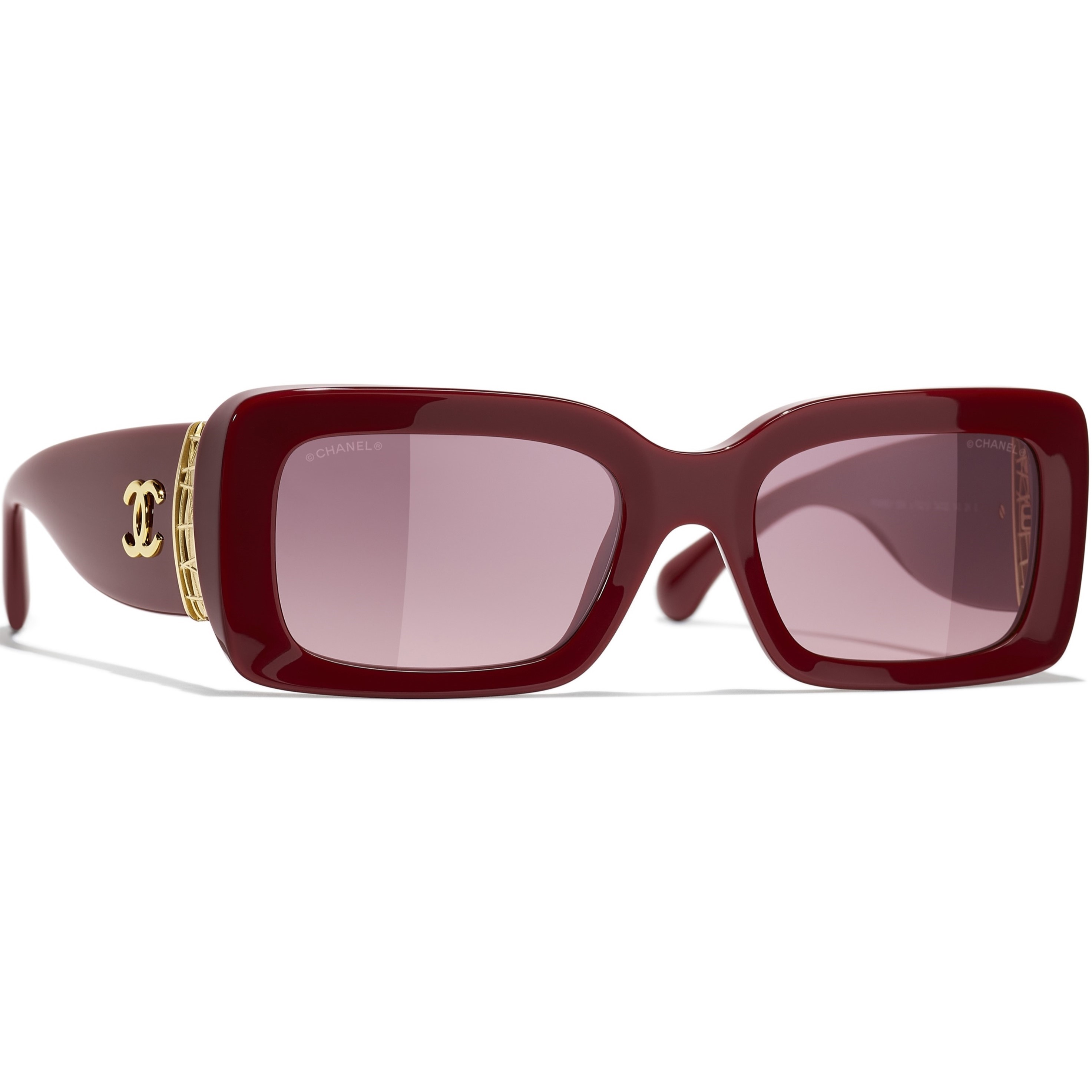 Kính mát Chanel Rectangle Sunglasses Burgundy Acetate Metal 5534 1
