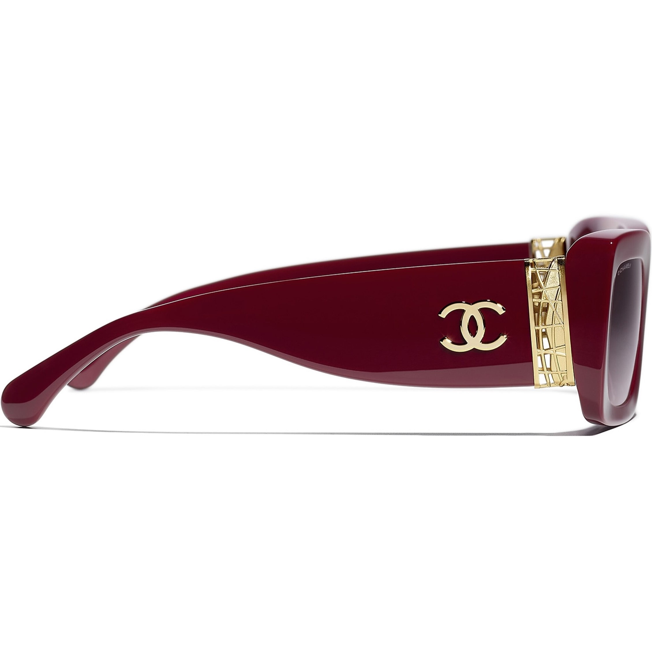 Kính mát Chanel Rectangle Sunglasses Burgundy Acetate Metal 5534 2