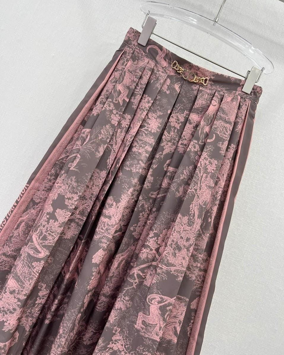 VÁY DIORIVIERA FLARED SKIRT GRAY AND PINK COTTON MUSLIN WITH TOILE DE JOUY REVERSE MOTIF 6