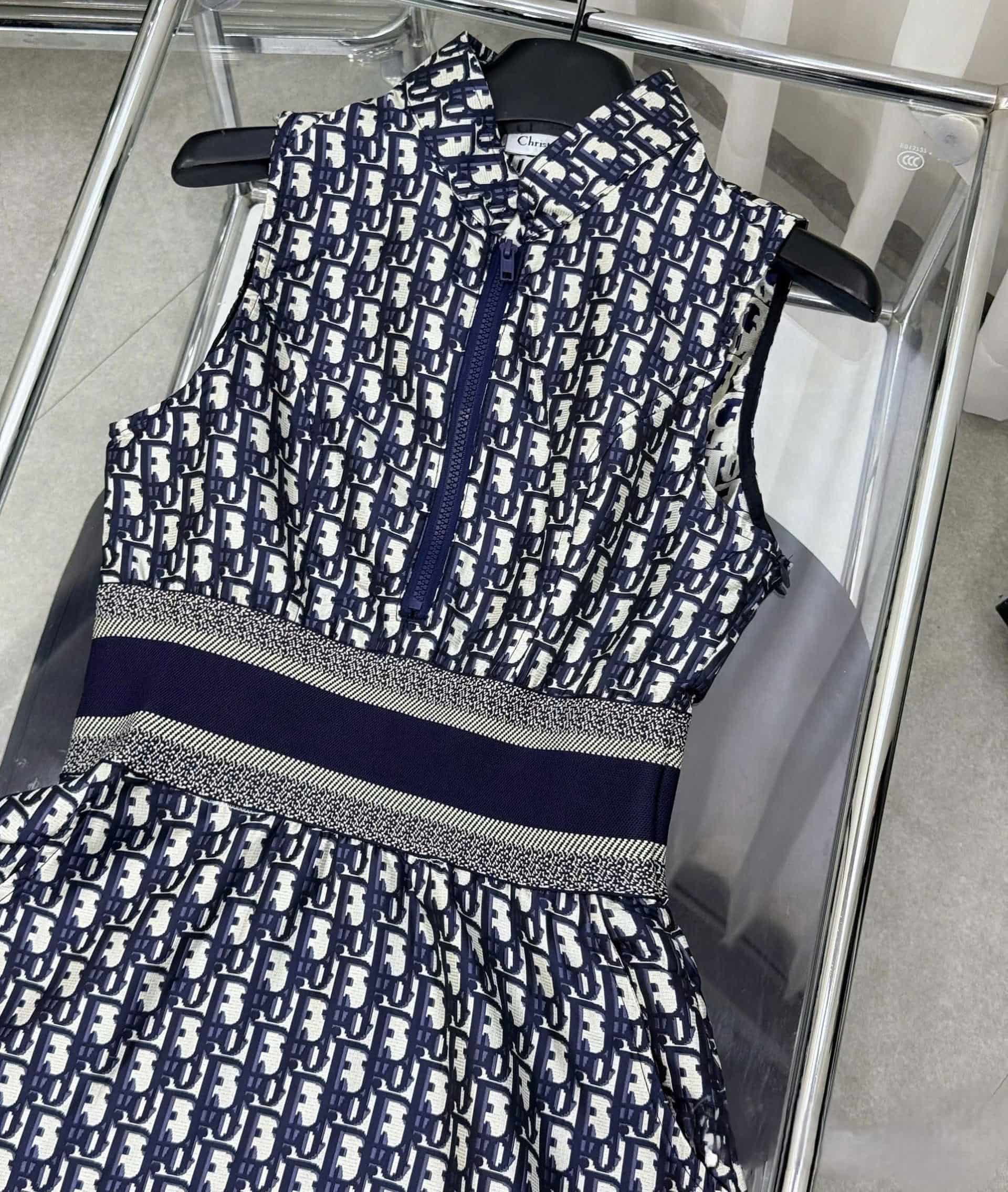 Áo đầm nữ sát nách họa tiết hãng Dior dáng ôm 1