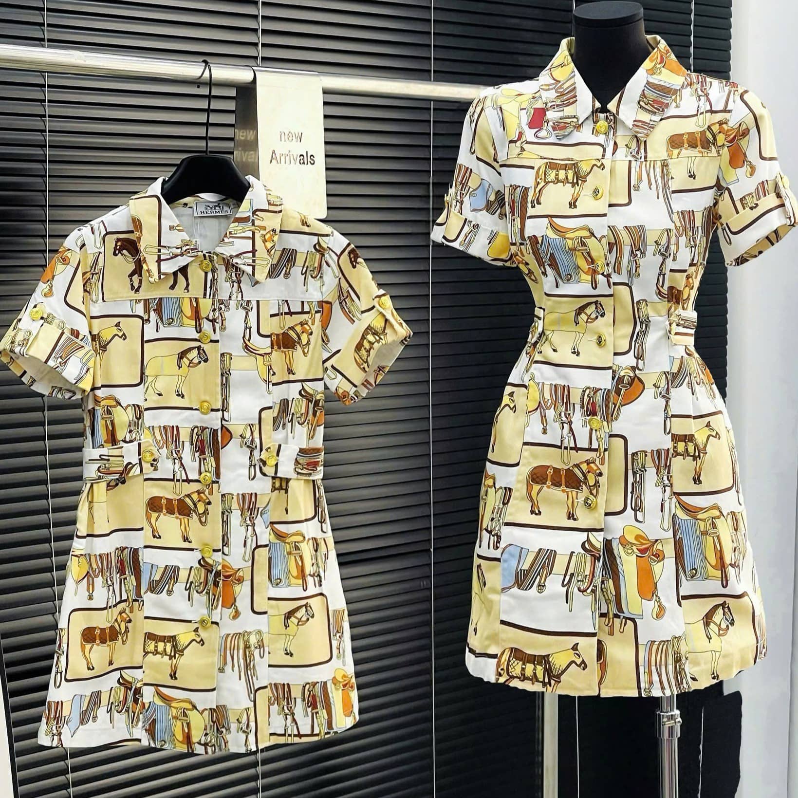 Áo đầm họa tiết vàng dáng xòe Hermes 3