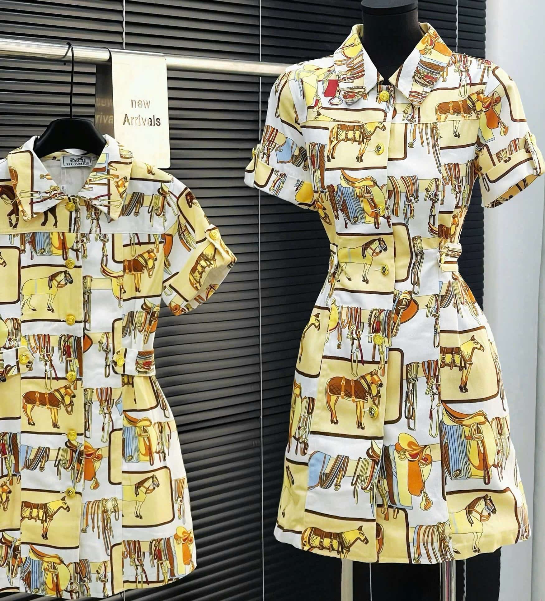 Áo đầm họa tiết vàng dáng xòe Hermes 8