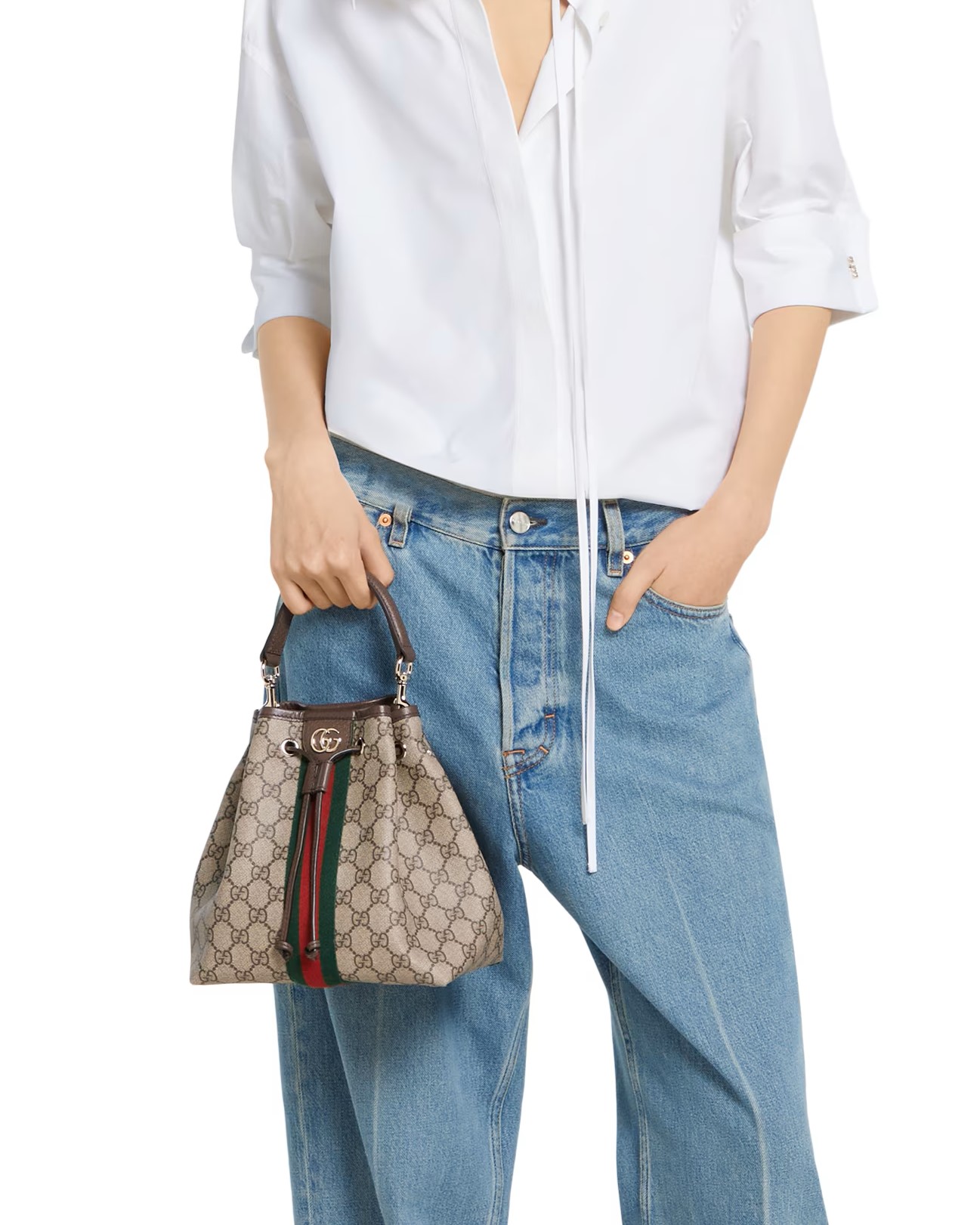 Túi Gucci Ophidia Small Bucket Bag Beige and Dark Brown GG Monogram 10