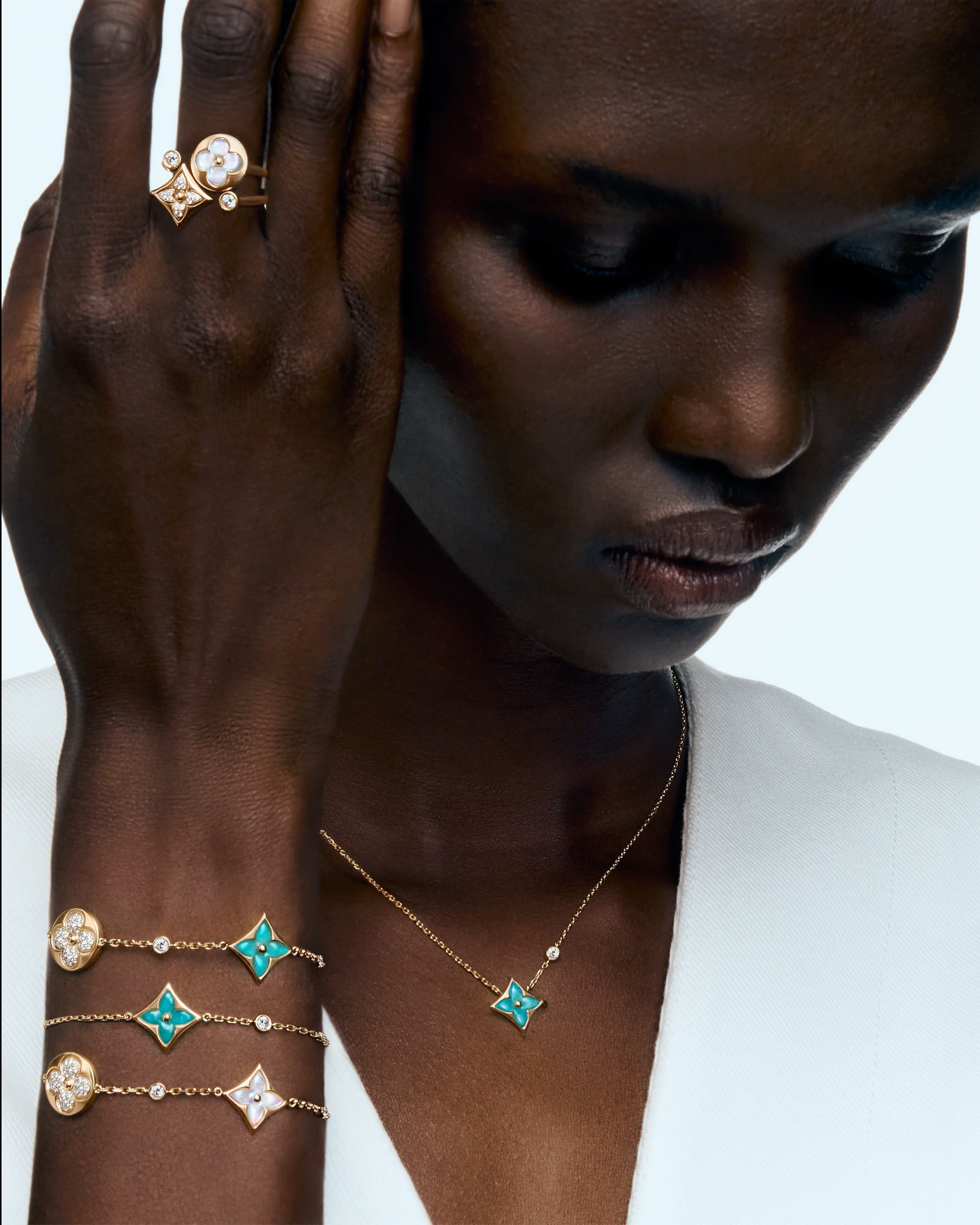 Vòng Tay Louis Vuitton Color Blossom BB Star and Sun Multi Motif Bracelet Yellow Gold Amazonite and Diamonds 3
