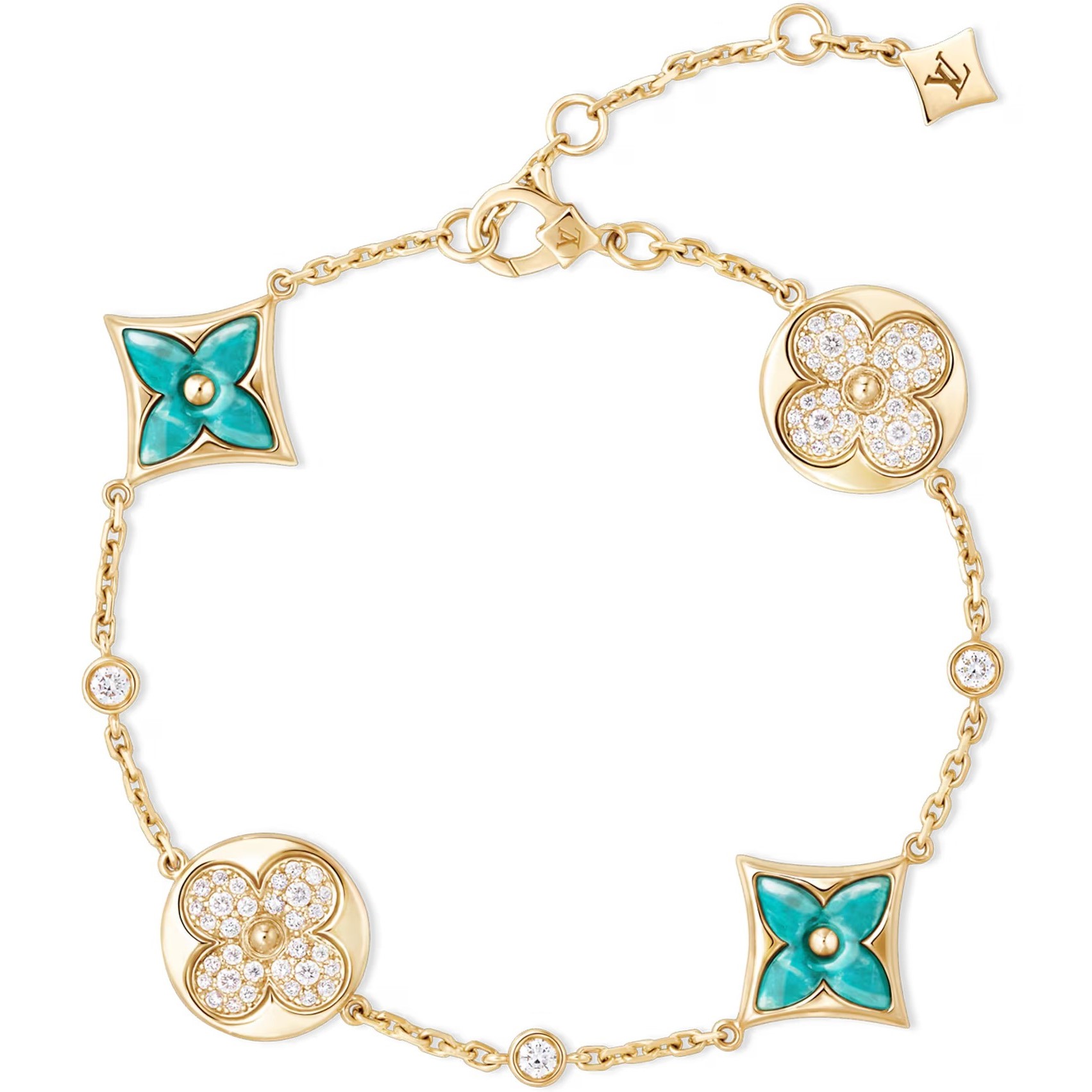 Vòng Tay Louis Vuitton Color Blossom BB Star and Sun Multi Motif Bracelet Yellow Gold Amazonite and Diamonds 13