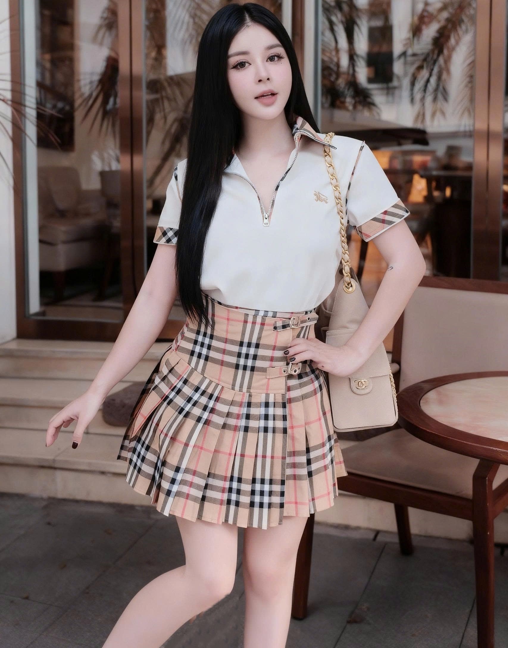Set áo thun váy ngắn nâu nữ Burberry 2