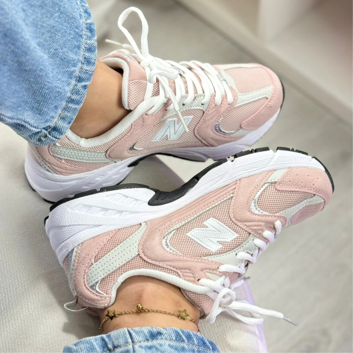 Giày New Balance 530 Pink Silver White Pink Suede Sneakers 12