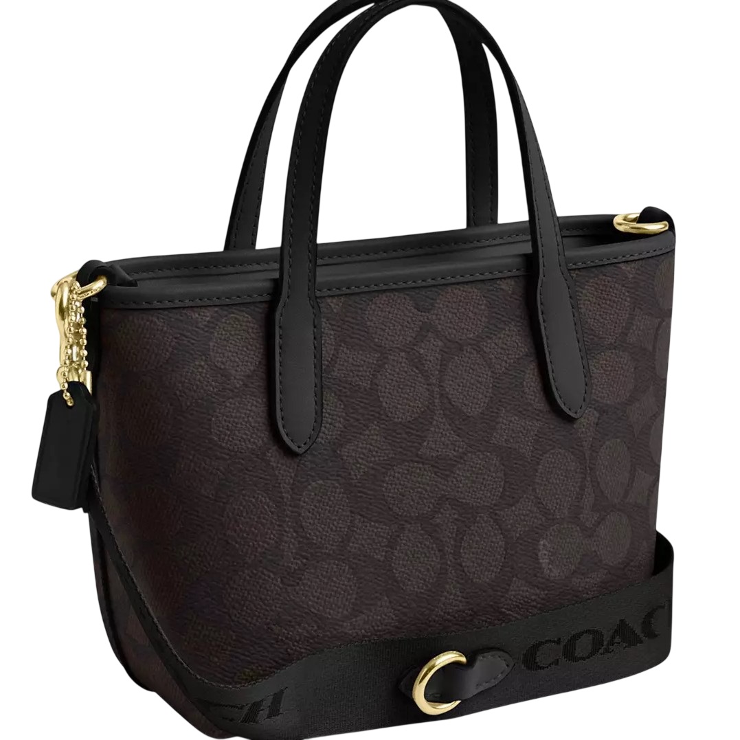 Túi Coach City Mini Tote Bag In Signature Canvas Walnut Black CW032 4