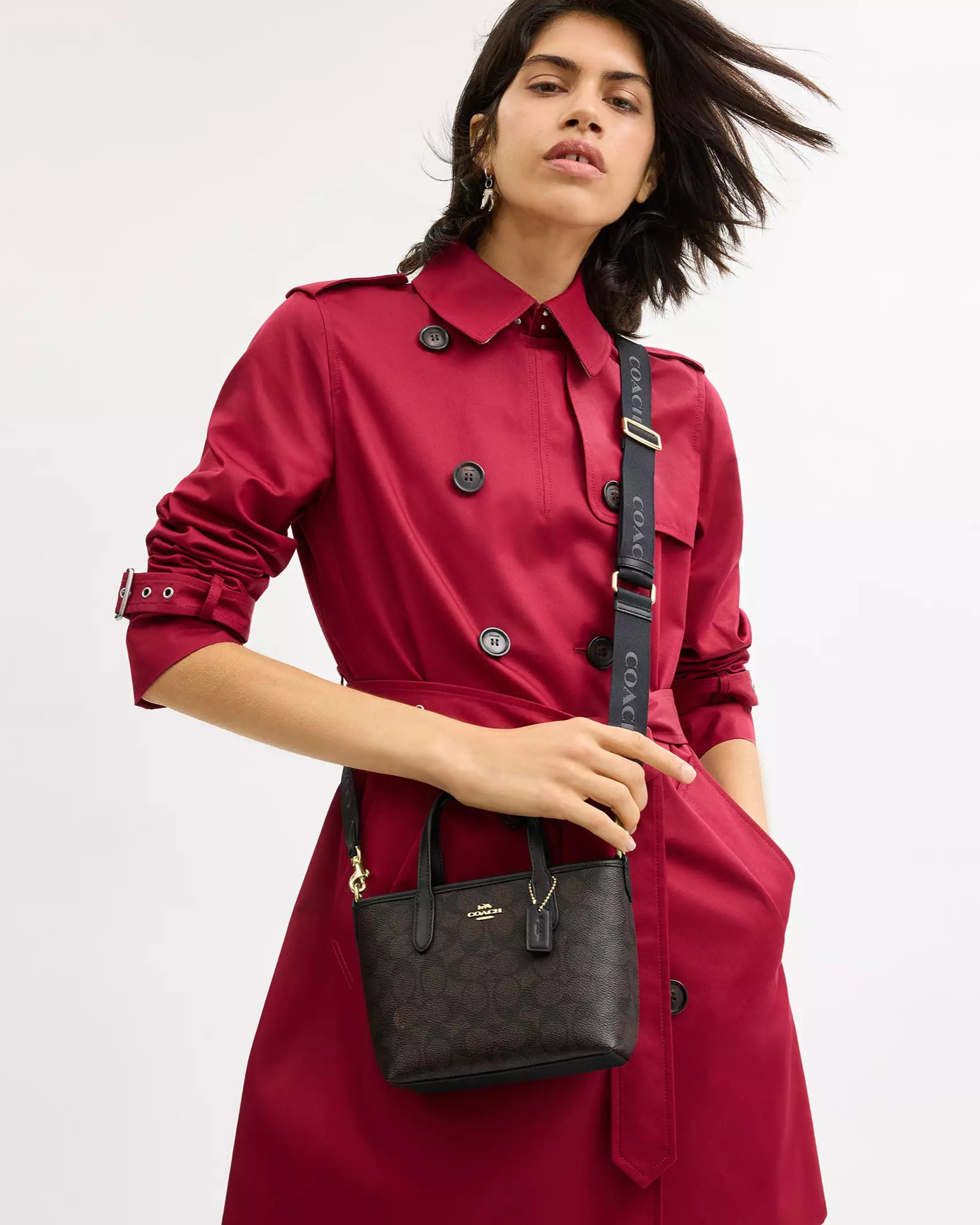 Túi Coach City Mini Tote Bag In Signature Canvas Walnut Black CW032 5