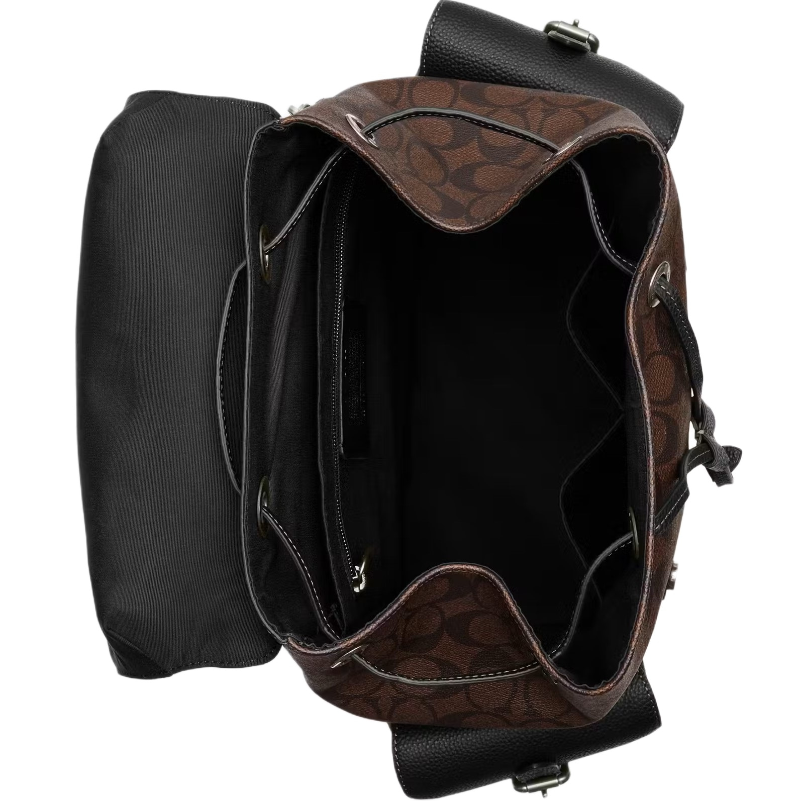 Balo Nam Coach Hudson Backpack In Black Antique Nickel Mahogany Signature Canvas CR388 1