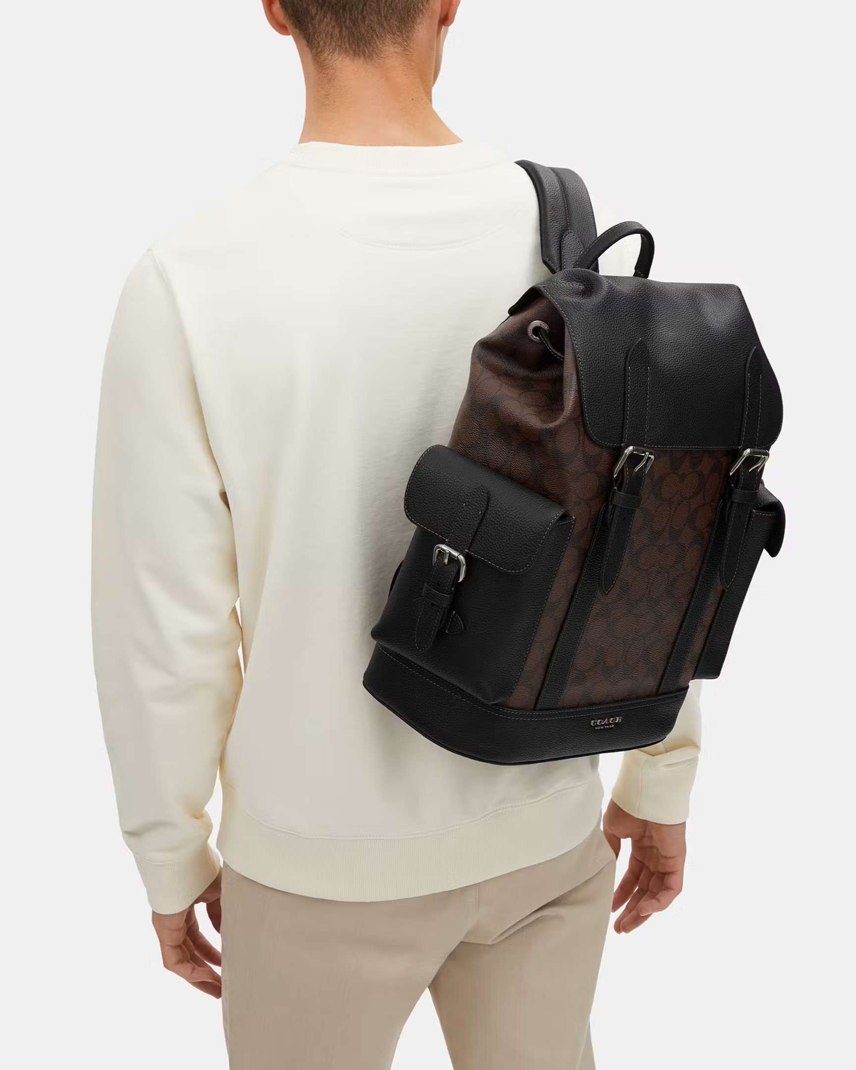 Balo Nam Coach Hudson Backpack In Black Antique Nickel Mahogany Signature Canvas CR388 3