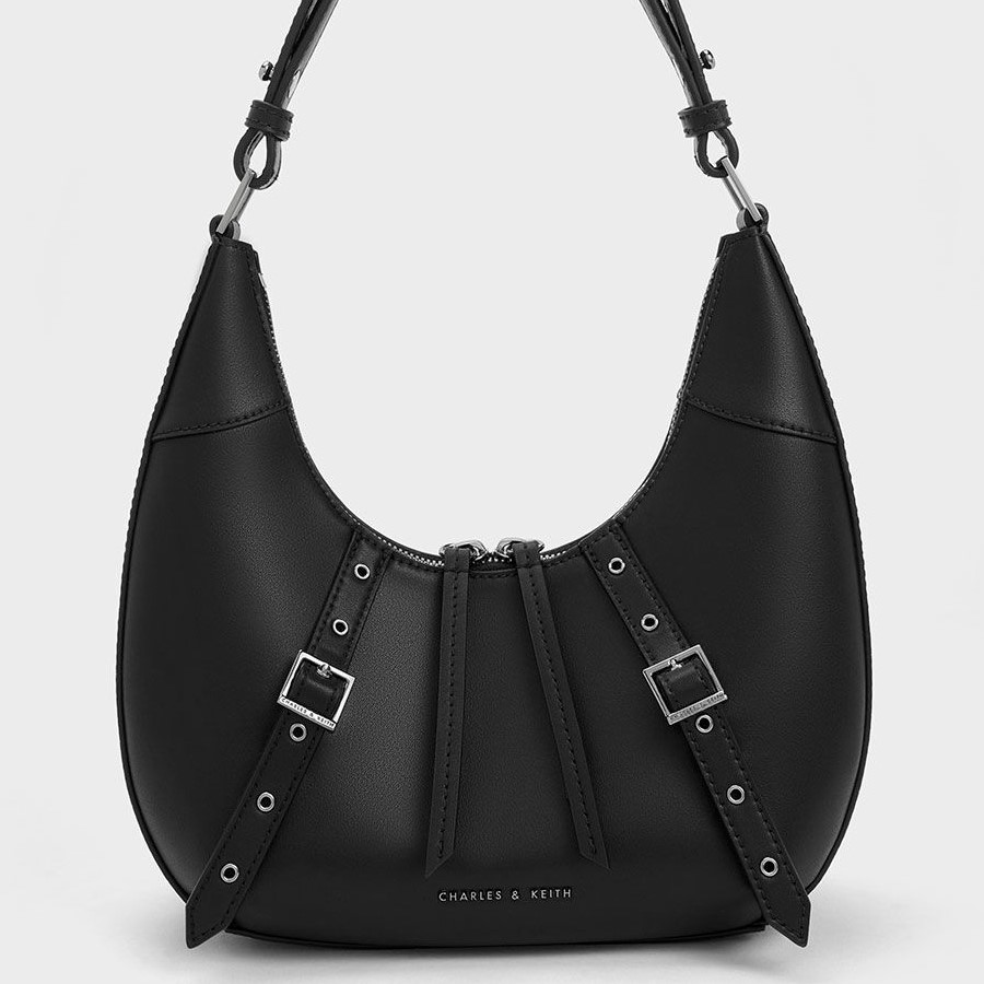 TÚI KẸP NÁCH CNK CHARLES KEITH GROMMET CRESCENT HOBO BAG NOIR CK2-41200031 4