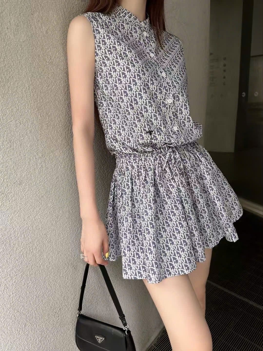 Đầm sát nách nữ Dior dây rút eo 1