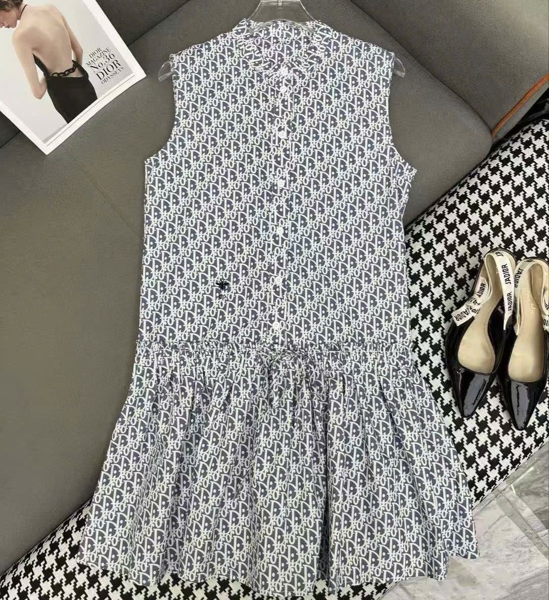 Đầm sát nách nữ Dior dây rút eo 5
