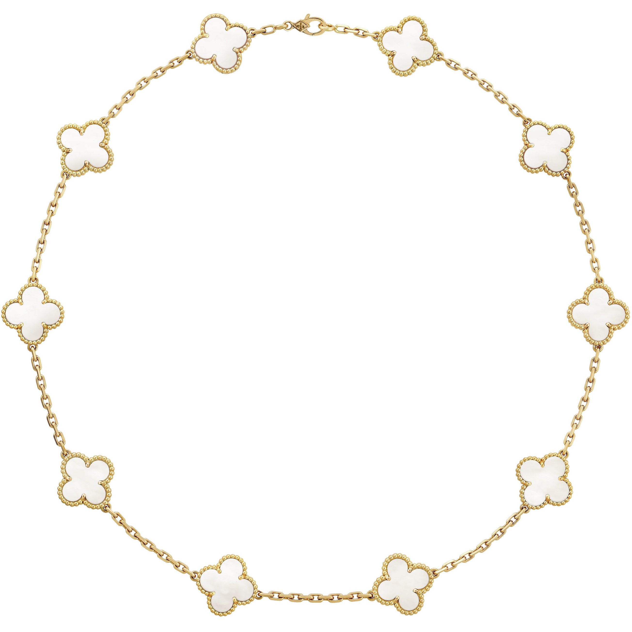 Dây Chuyền cỏ 4 lá Van Cleef & Arpels Vintage Alhambra Necklace 10 Motifs Yellow Gold White Mother-Of-Pearl VCARA42800 1