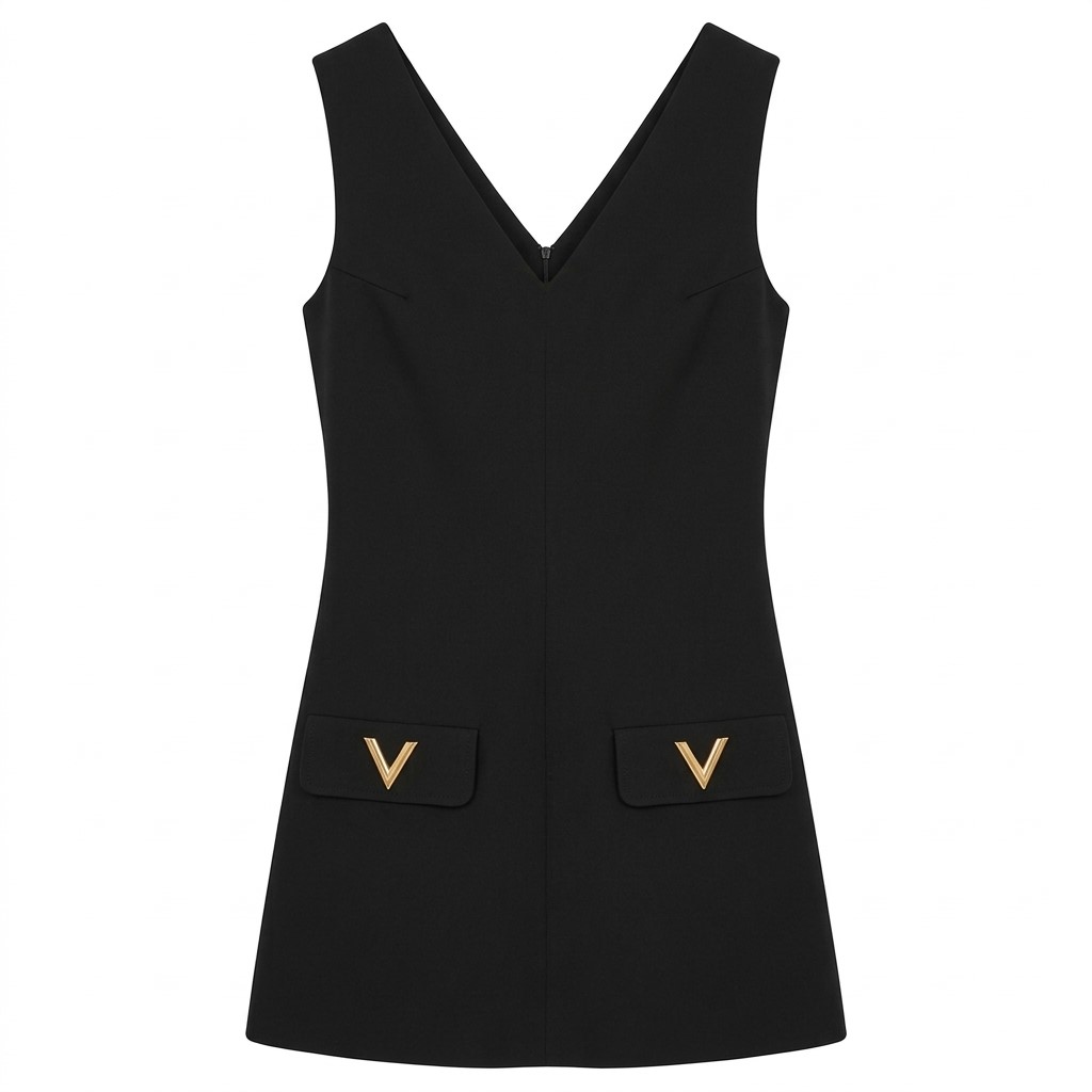 Áo đầm ngắn sát nách cổ tim trắng và đen Valentino 5