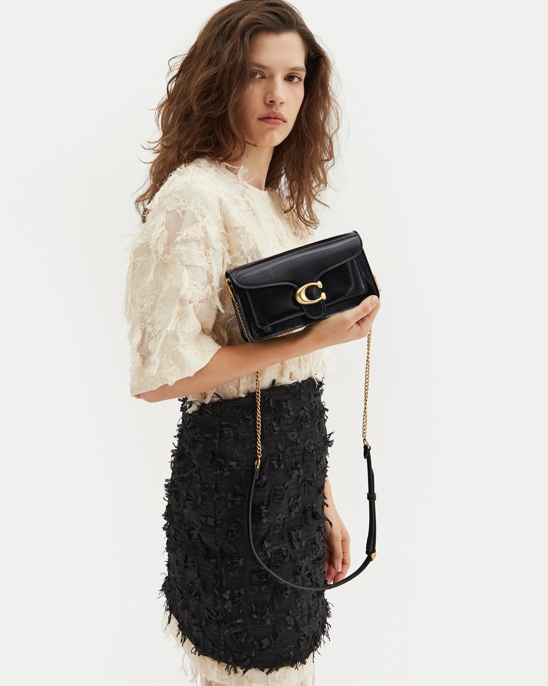 Túi Coach Tabby Chain Clutch Spazzolato Leather Black CW554 3