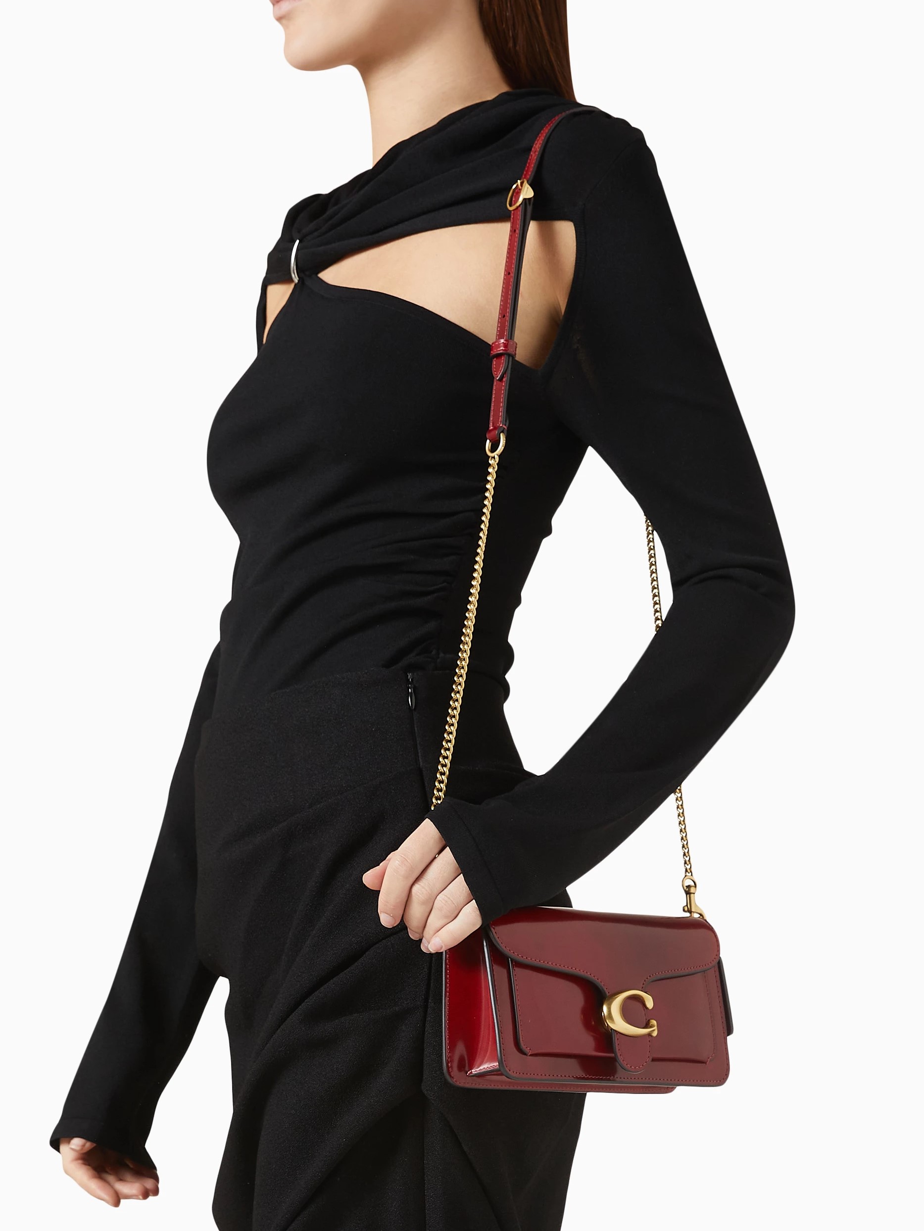 Túi Coach Tabby Chain Clutch Spazzolato Leather Ruby CW554 10