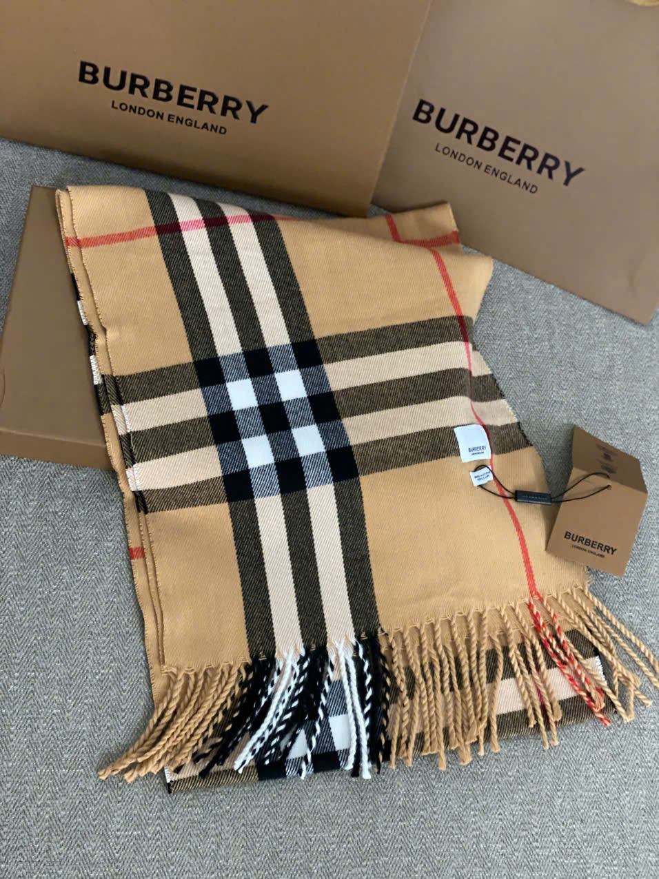 Khăn Burberry Check Cashmere Scarf Arc Beige 4