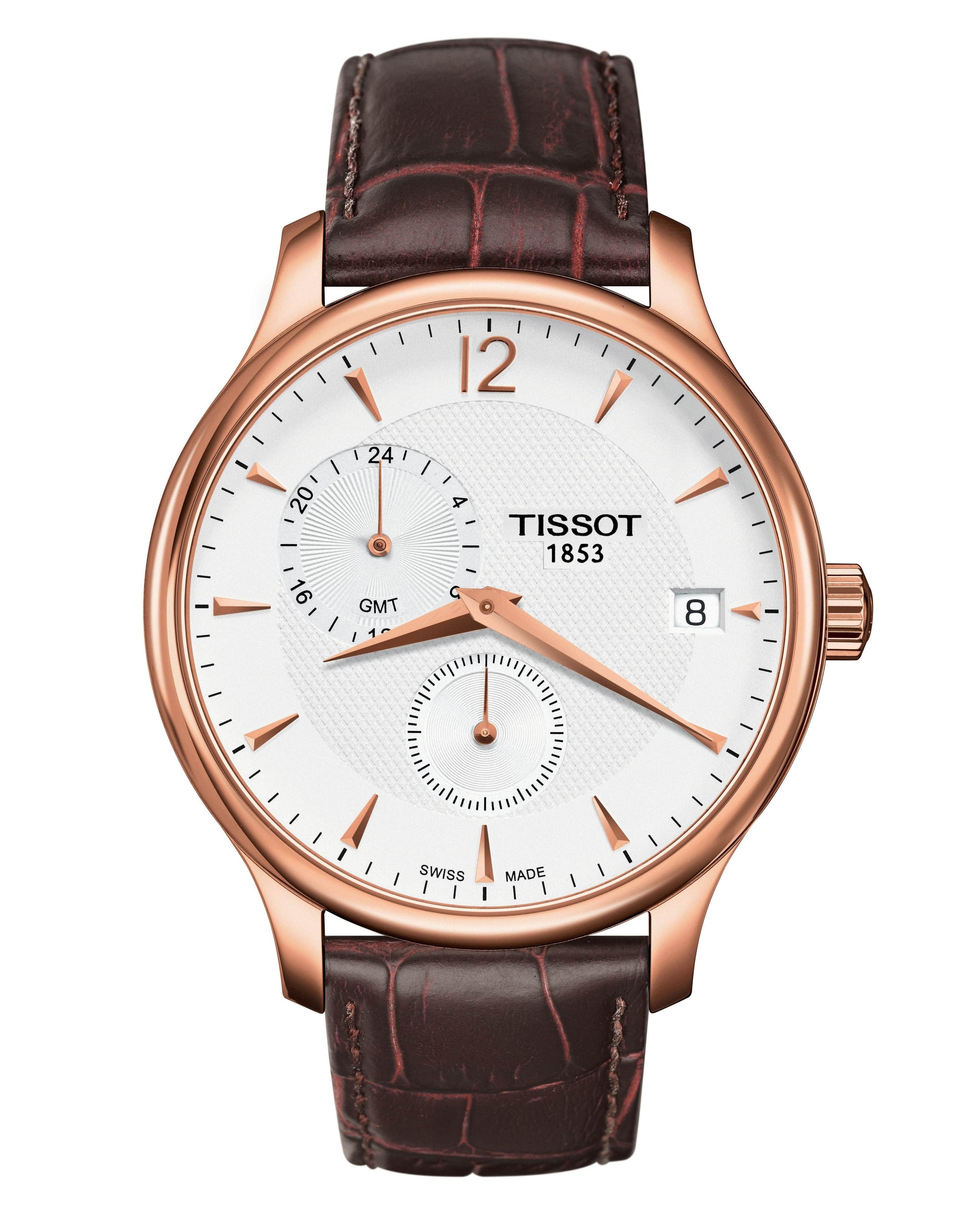 ĐỒNG HỒ NAM DÂY DA TISSOT TRADITION GMT ROSE GOLD LEATHER STRAP WATCH T063.639.36.037.00 10