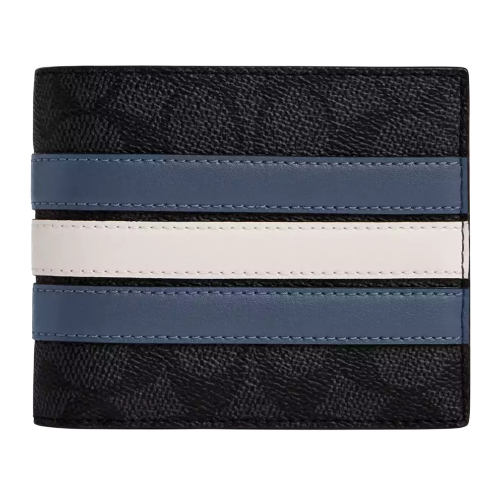 Ví Coach nam 3 In 1 Wallet In Signature Canvas With Varsity Stripe Charcoal Denim Chalk CW385 2