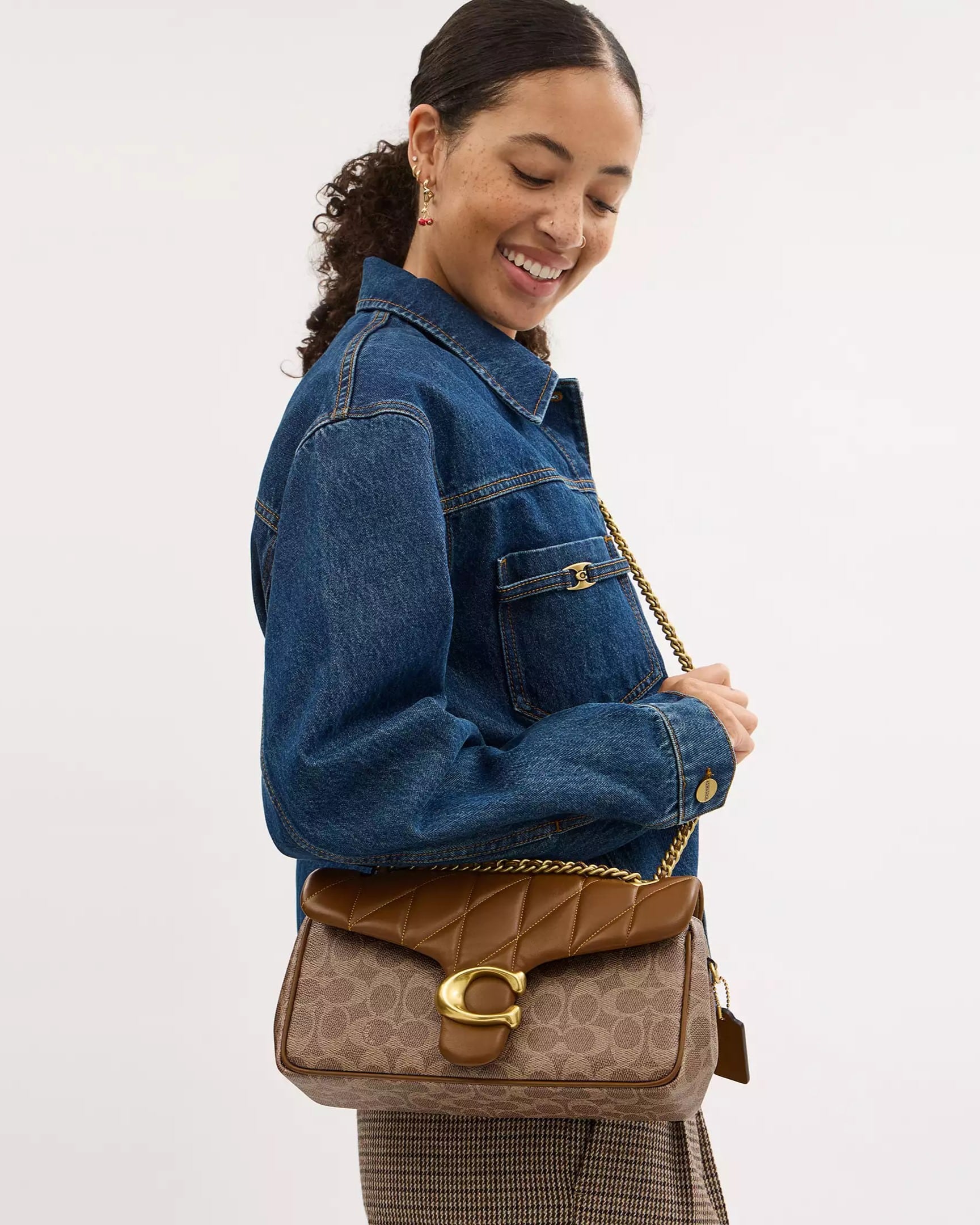 Túi Coach Tabby Shoulder Bag 26 In Signature Canvas With Quilting Brass Tan Brown CY815 4