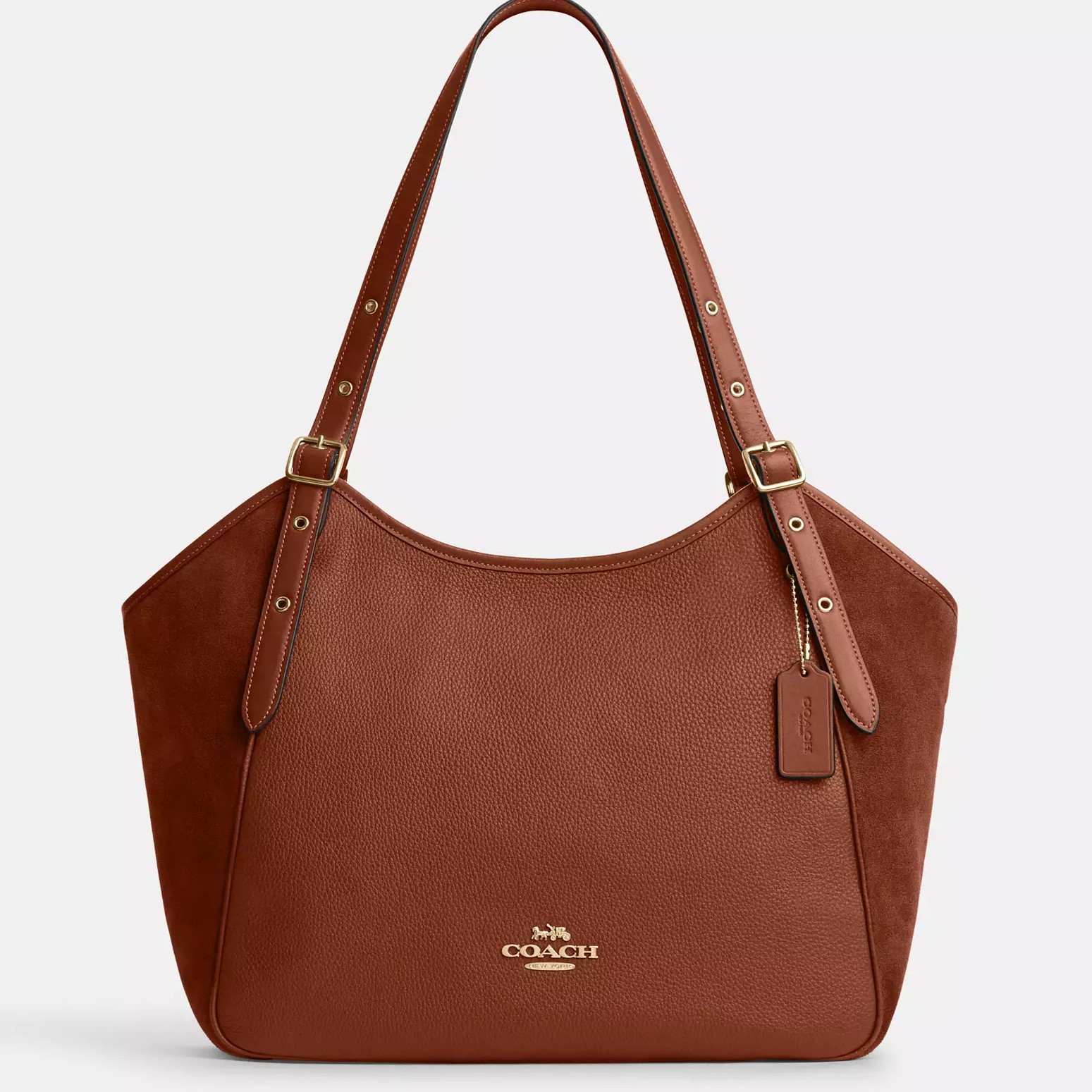 TÚI COACH NỮ MEADOW SHOULDER BAG SUEDE AND REFINED PEBBLE LEATHER REDWOOD CM075 1