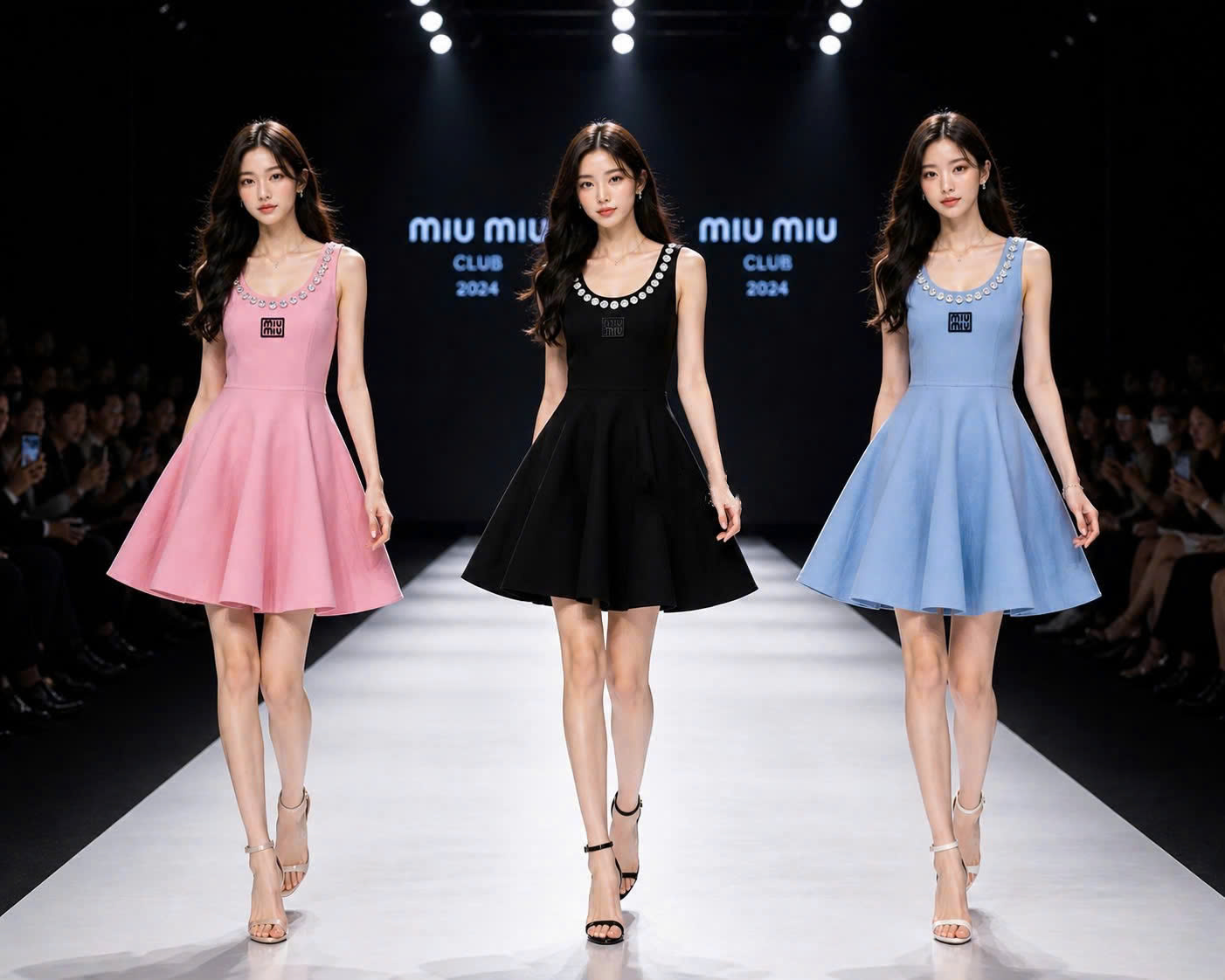 Áo đầm nữ sát nách dáng xòe nhiếu màu đính đá Miu Miu 2