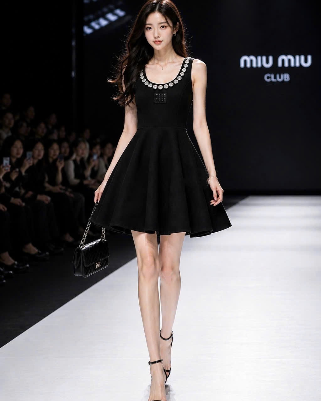 Áo đầm nữ sát nách dáng xòe nhiếu màu đính đá Miu Miu 4