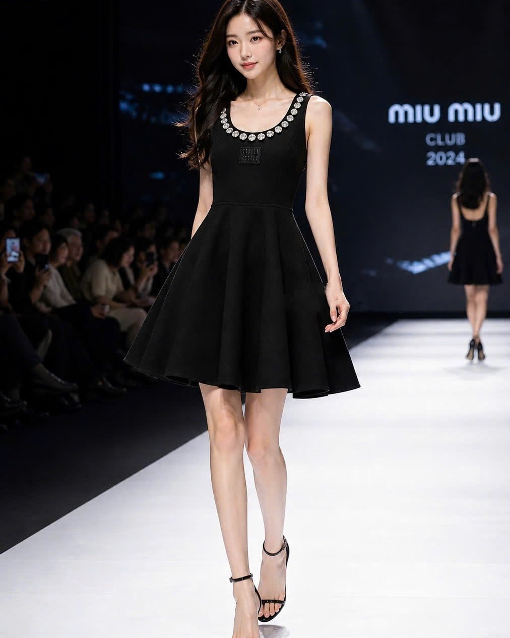 Áo đầm nữ sát nách dáng xòe nhiếu màu đính đá Miu Miu 16