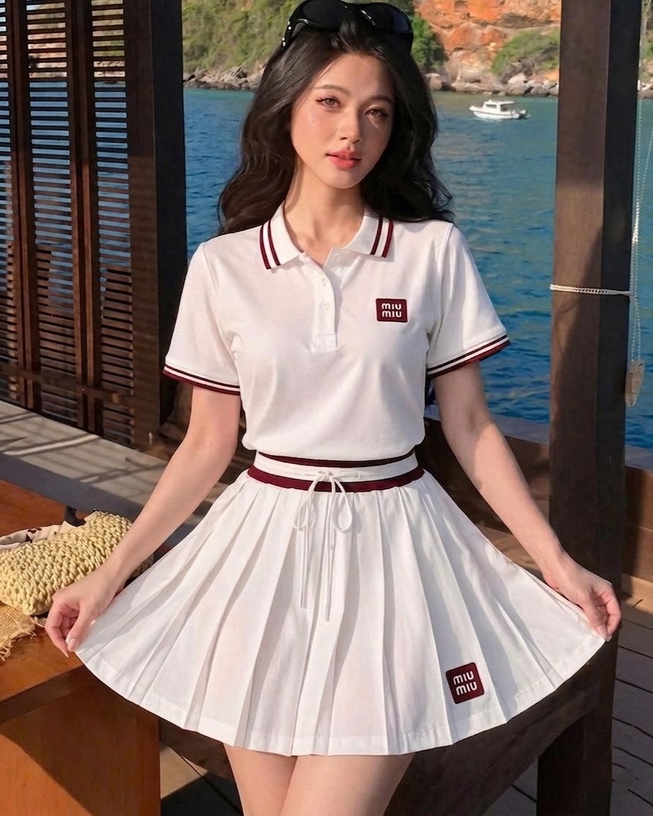Set áo váy thun xếp ly dáng xòe nhiều màu Miu Miu 5