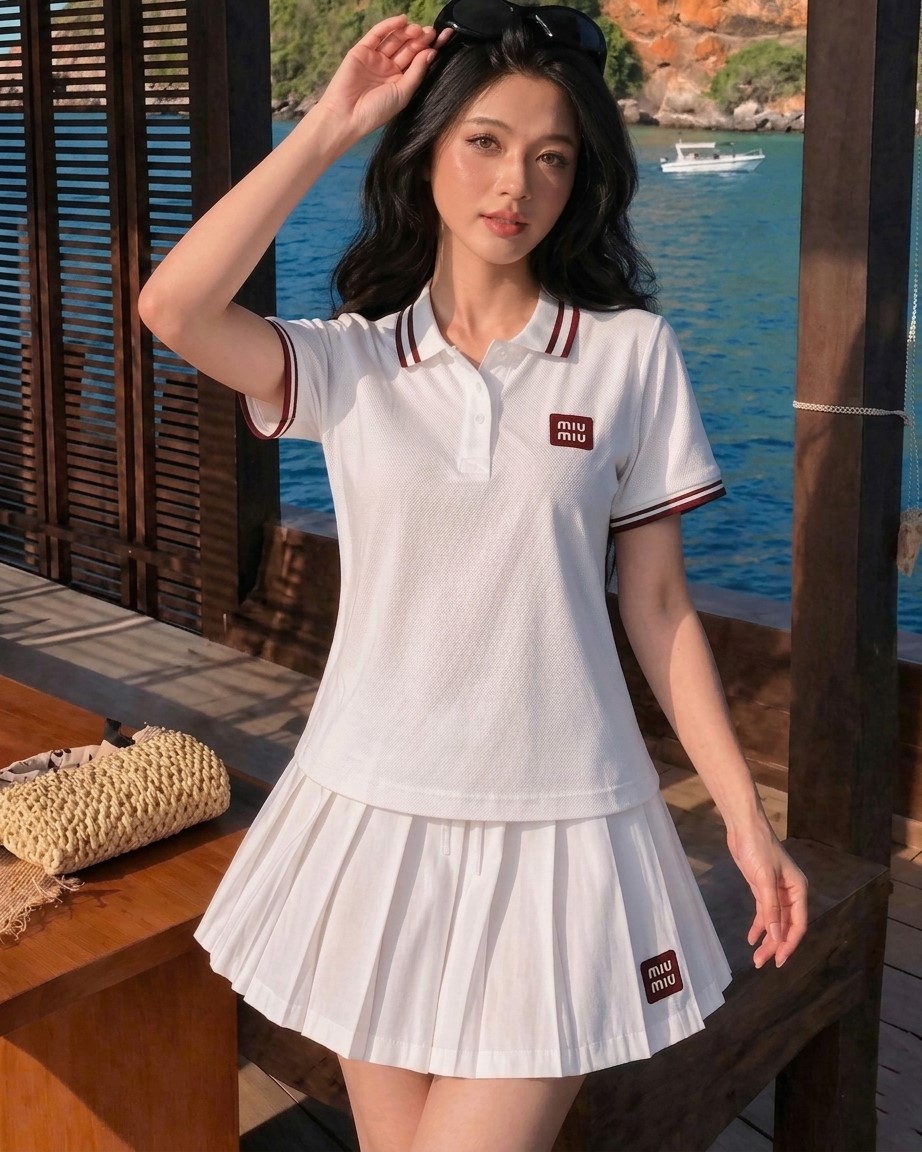 Set áo váy thun xếp ly dáng xòe nhiều màu Miu Miu 7