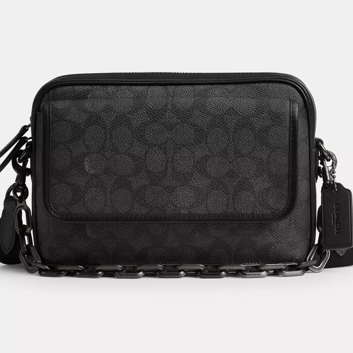 TÚI XÁCH NAM COACH CHARTER FLAP CROSSBODY 24 IN SIGNATURE CANVAS CHARCOAL CR712 1
