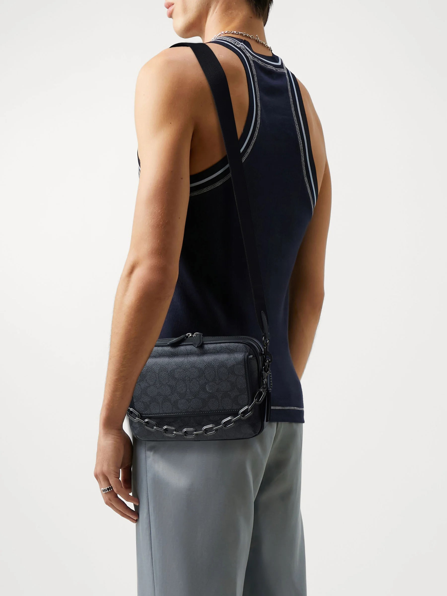 TÚI XÁCH NAM COACH CHARTER FLAP CROSSBODY 24 IN SIGNATURE CANVAS CHARCOAL CR712 6