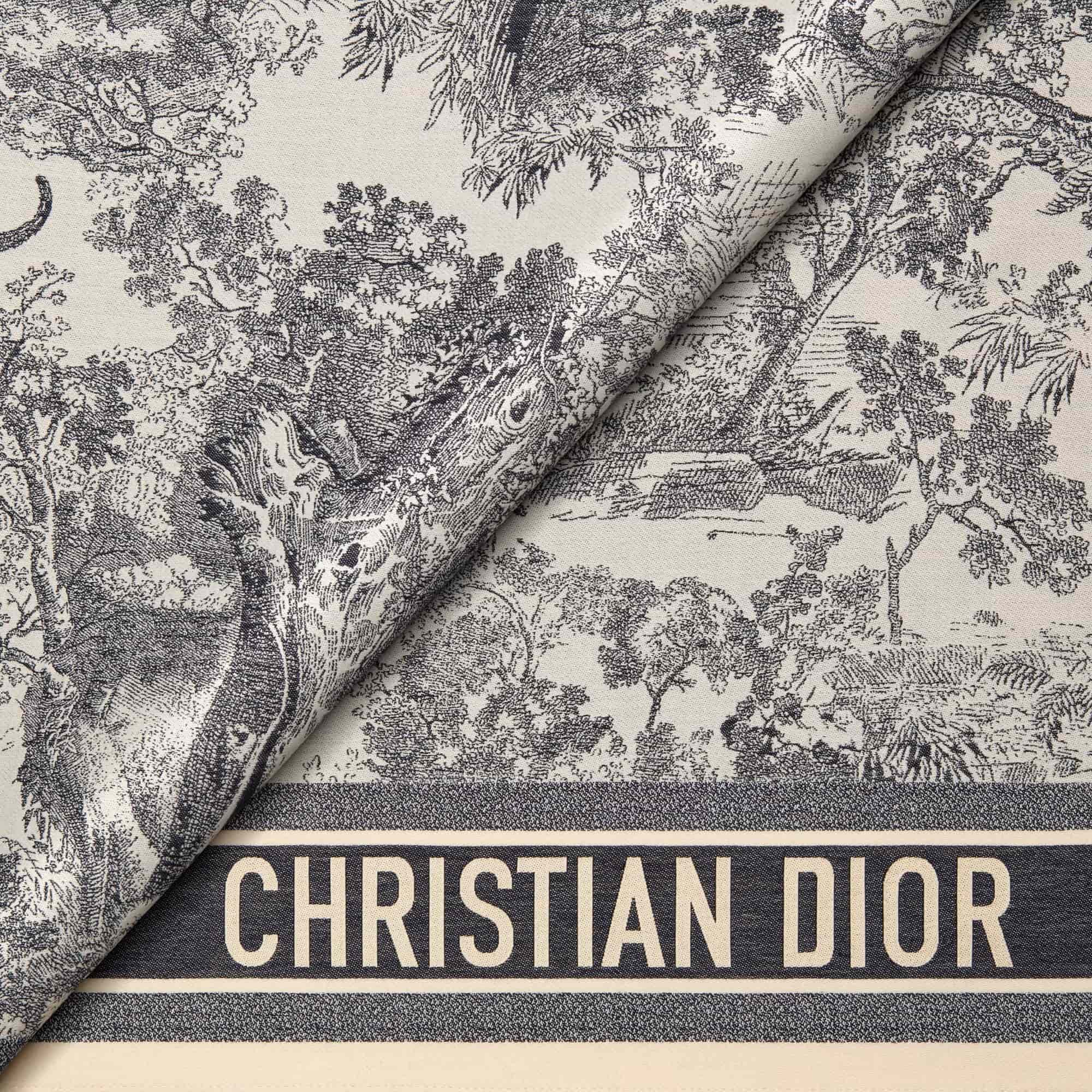 KHĂN LỤA DIOR TOILE DE JOUY SAUVAGE MOTIF BEACH BLANKET WHITE AND NAVY BLUE COTTON CONTRASTING BAND WITH CHRISTIAN DIOR SIGNATURE 3
