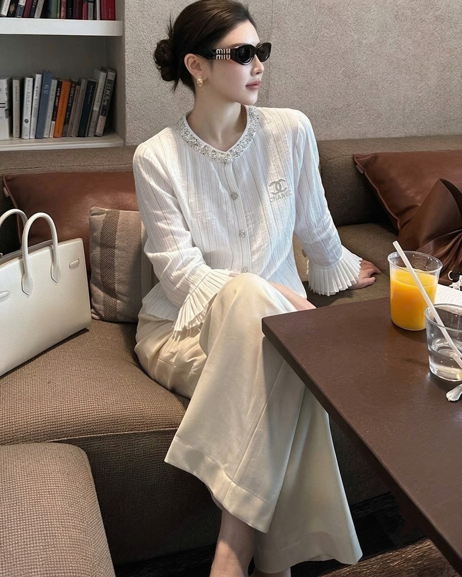 Áo sơ mi chanel tay dài đính đá nữ 4